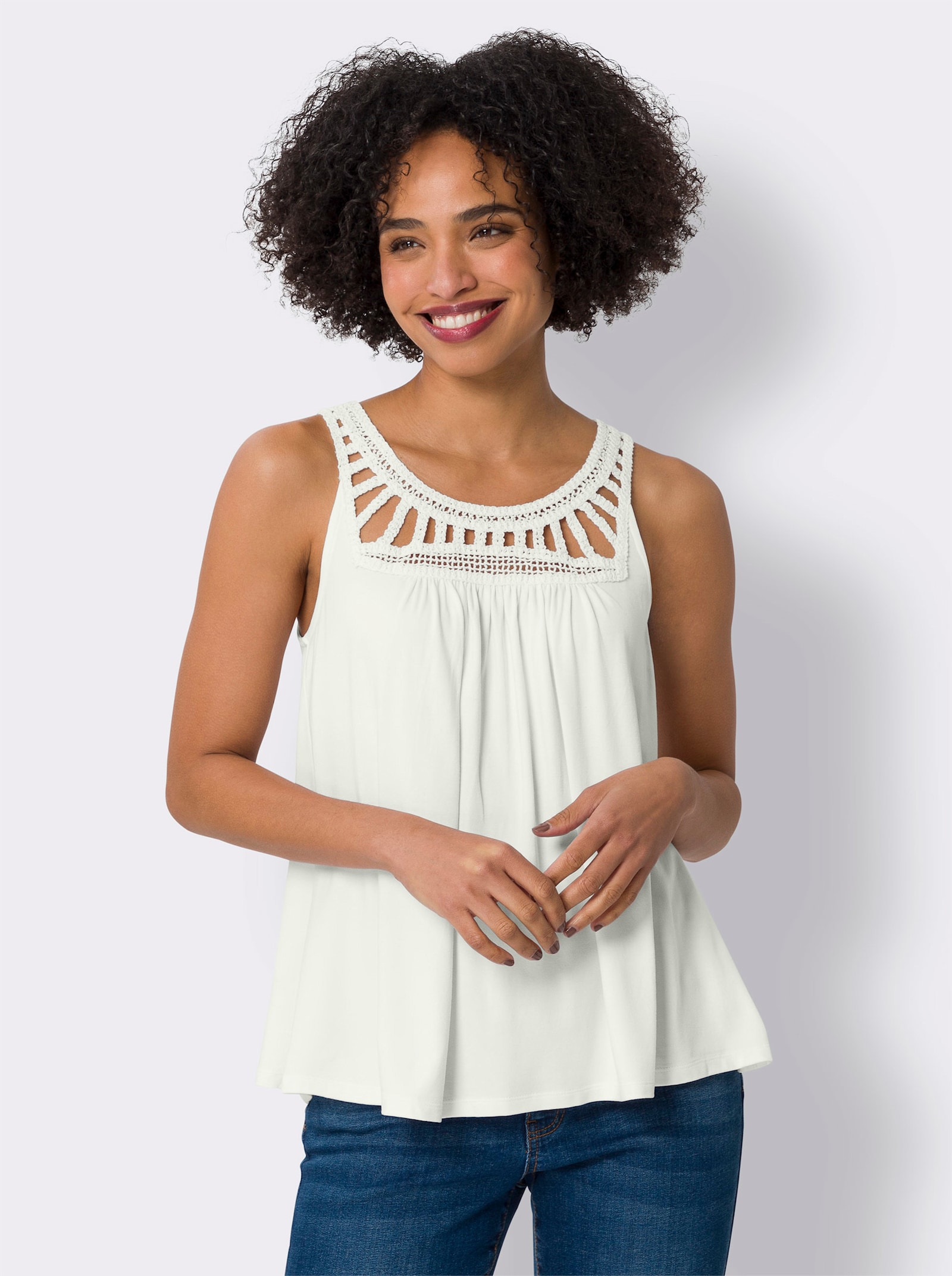 heine Shirttop mit Häkeleinsatz - ecru