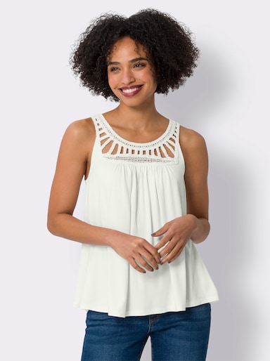 heine Shirttop mit Häkeleinsatz - ecru