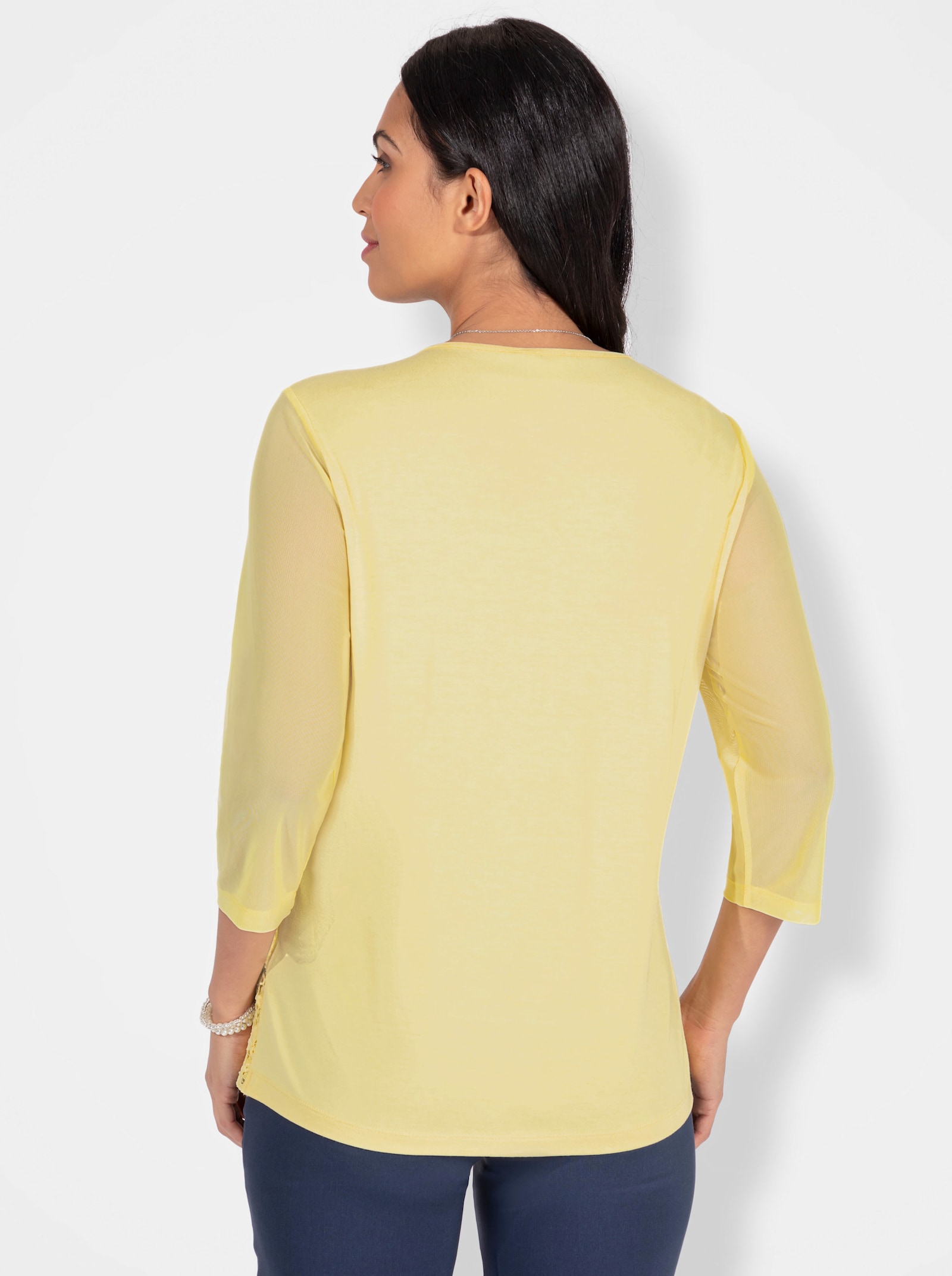 Kanten shirt, ondoorzichtig gevoerd - citroen