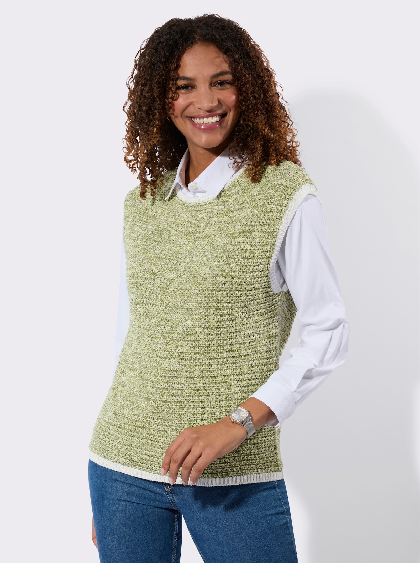 Pullunder mit Multicolorgarn - schilf-zitrone-gemustert