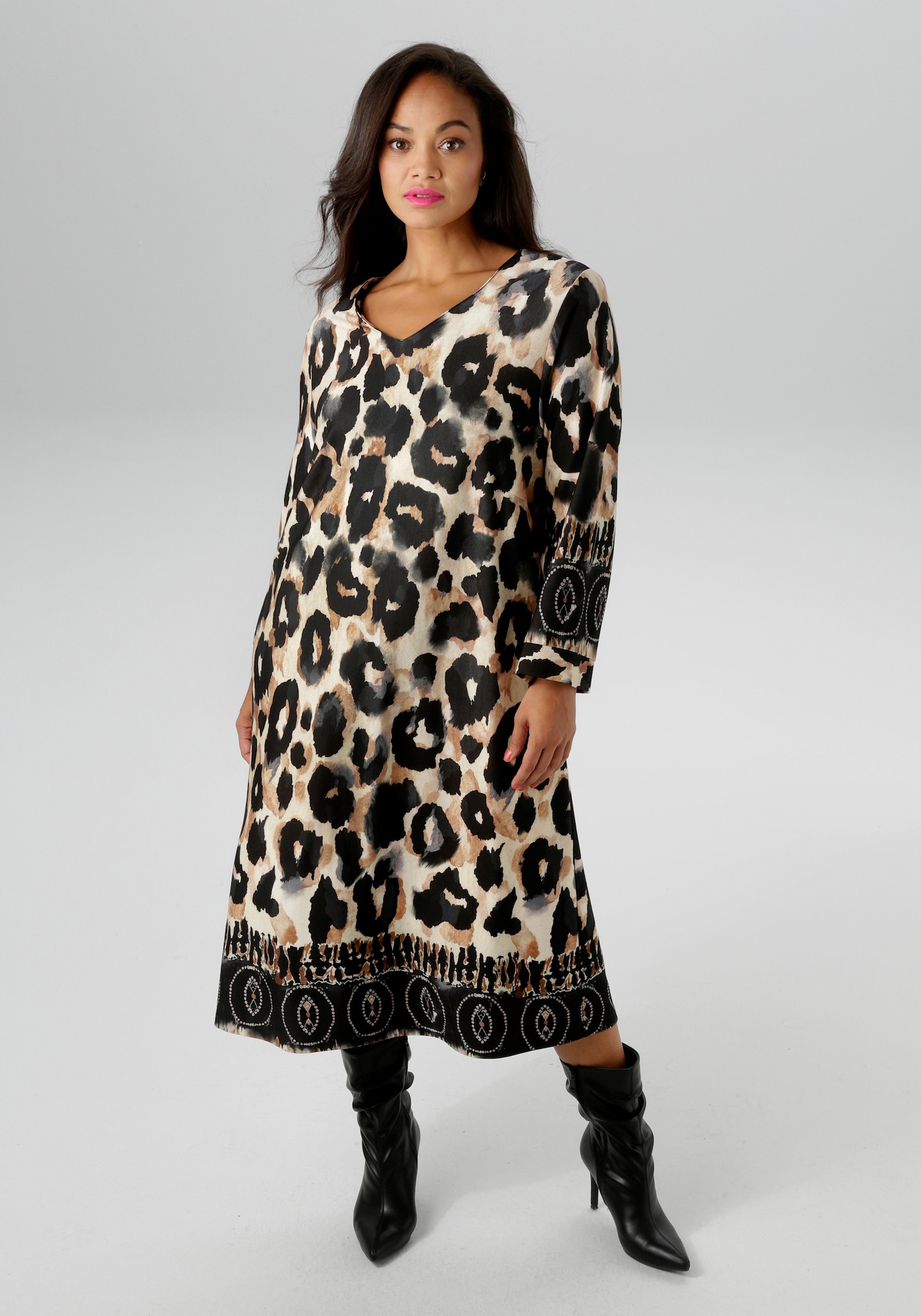 Aniston PLUS Jerseykleid - leoprint