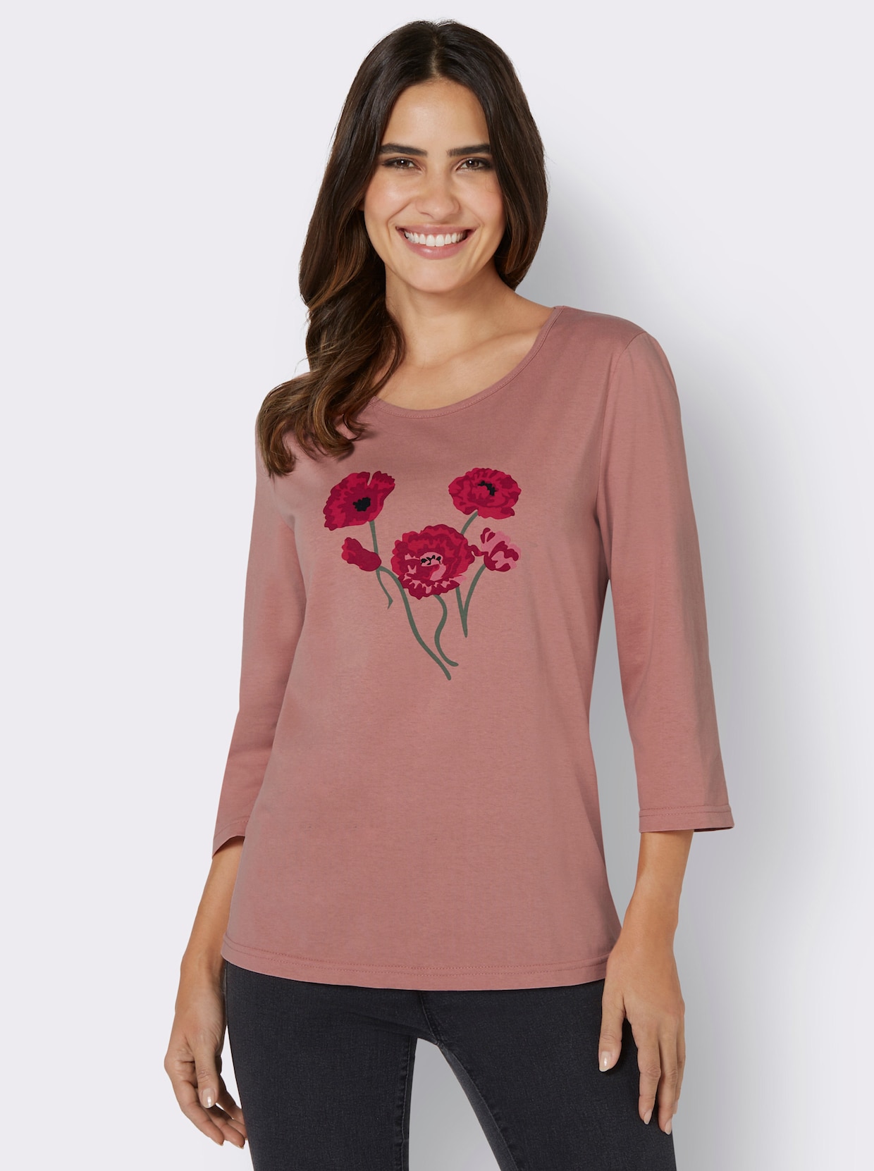Shirt met ronde hals - rozenhout/aardbei