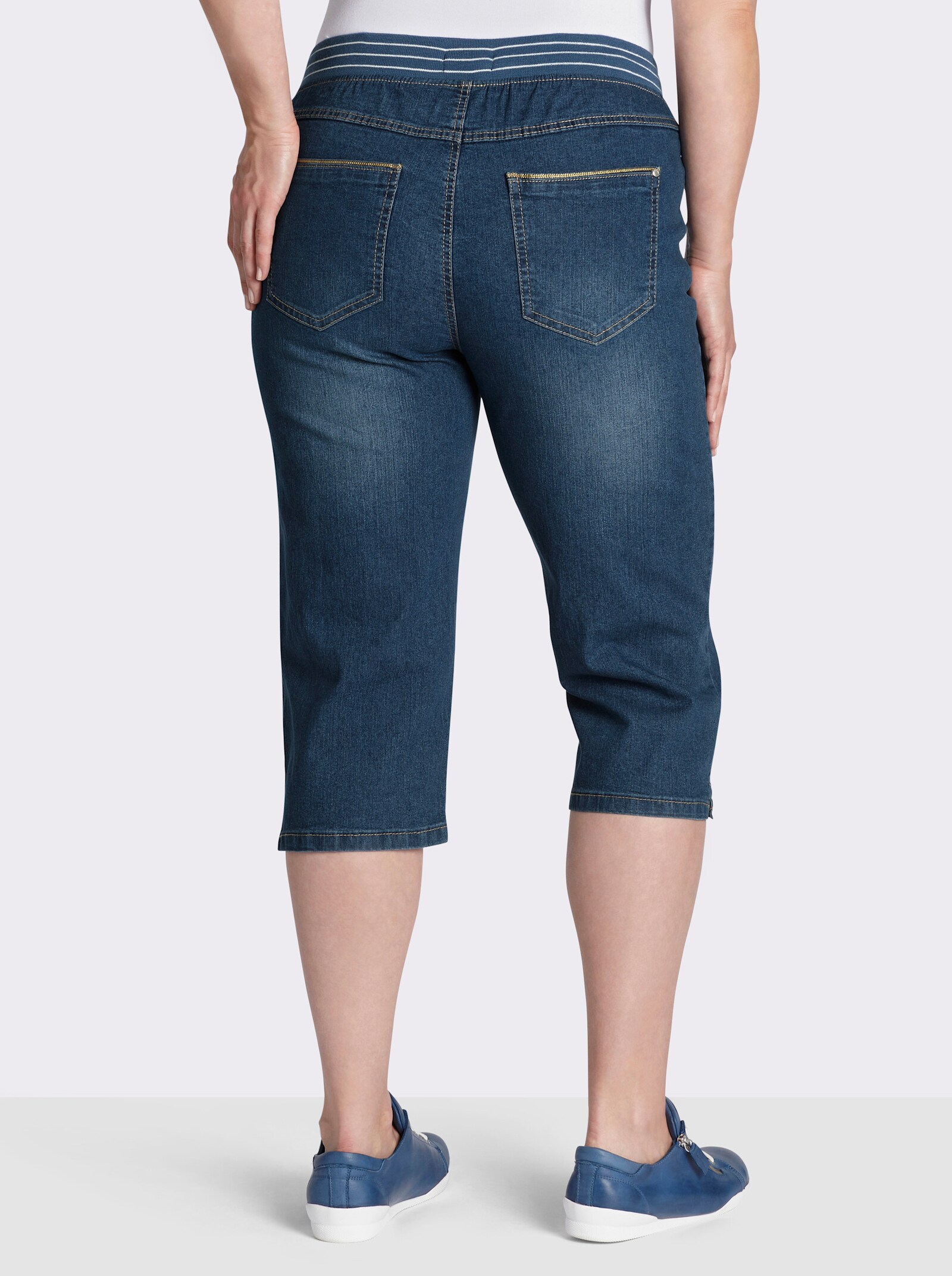 Caprijeans mit Rundum-Dehnbund - blue-stone-washed