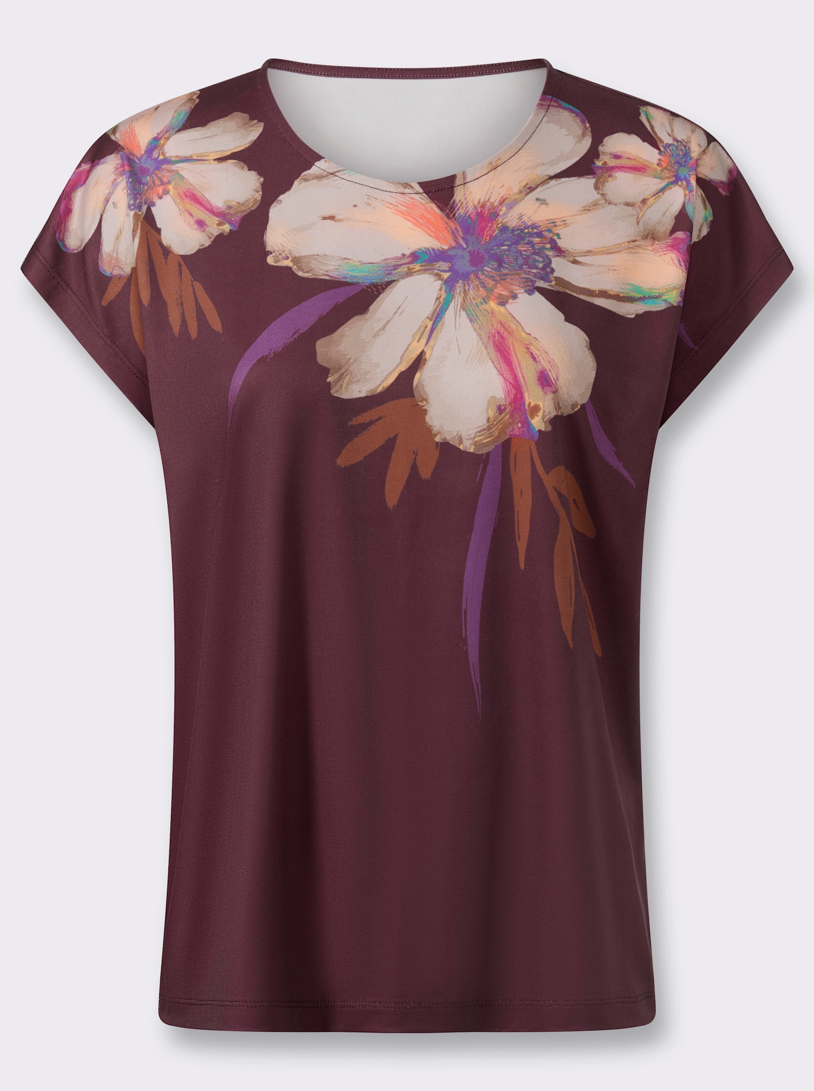 Print-Shirt mit überschnittenen Schultern - burgund