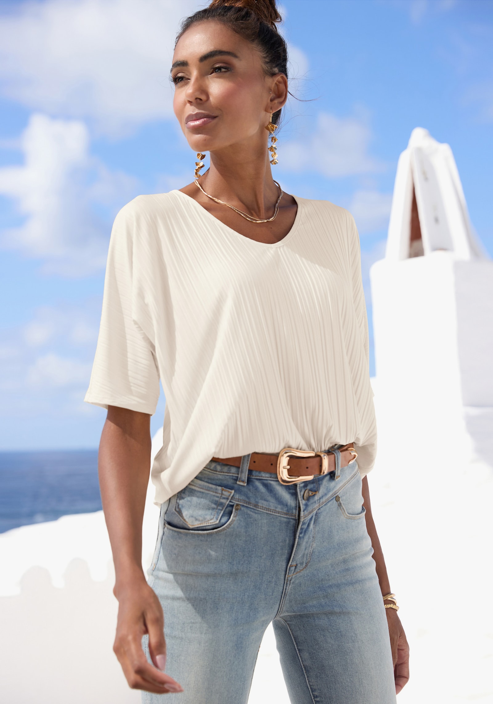 LASCANA Plisséshirt - crème