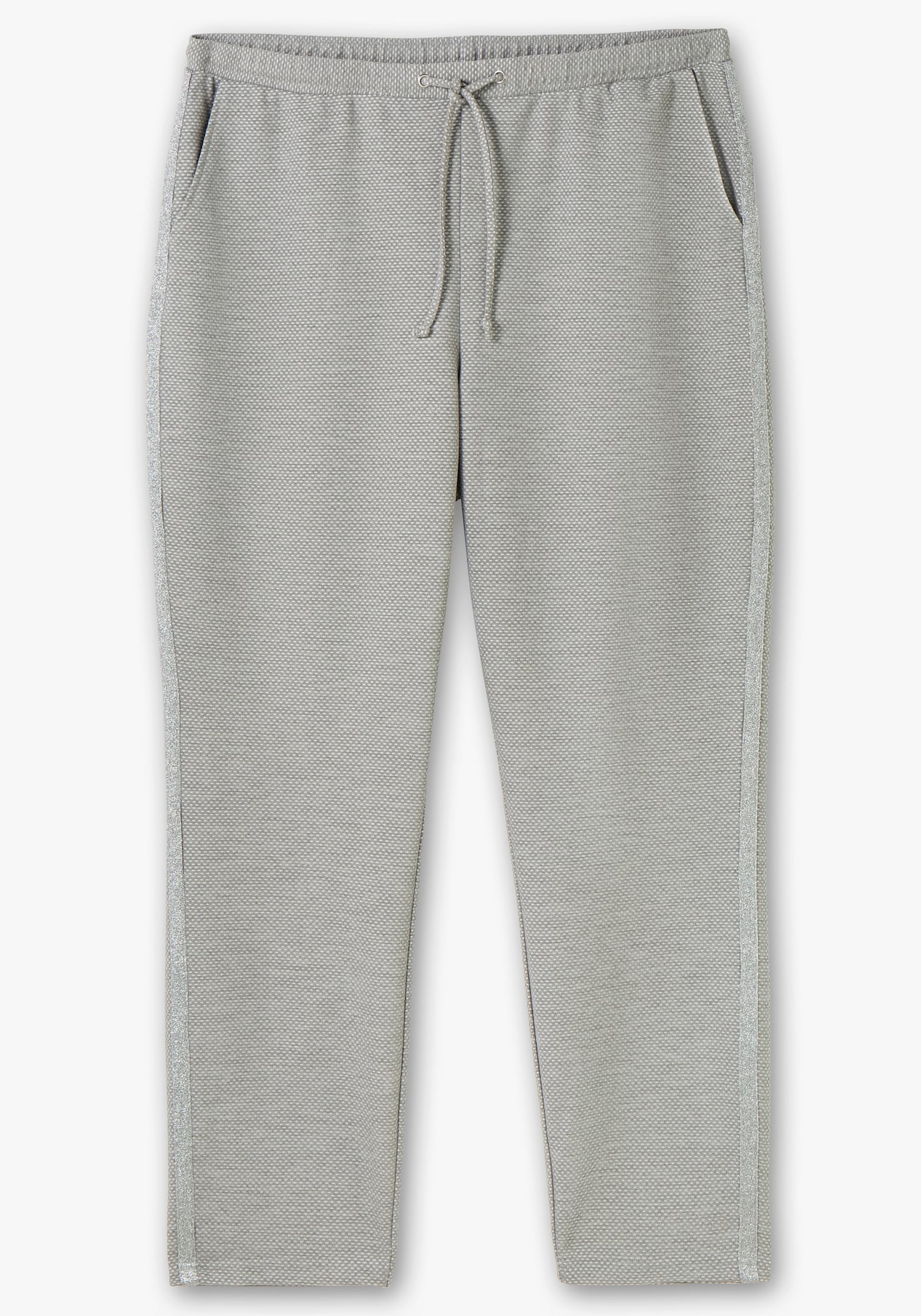 Schlupfhose mit silberfarbenen Galonstreifen - steingrau-gemustert