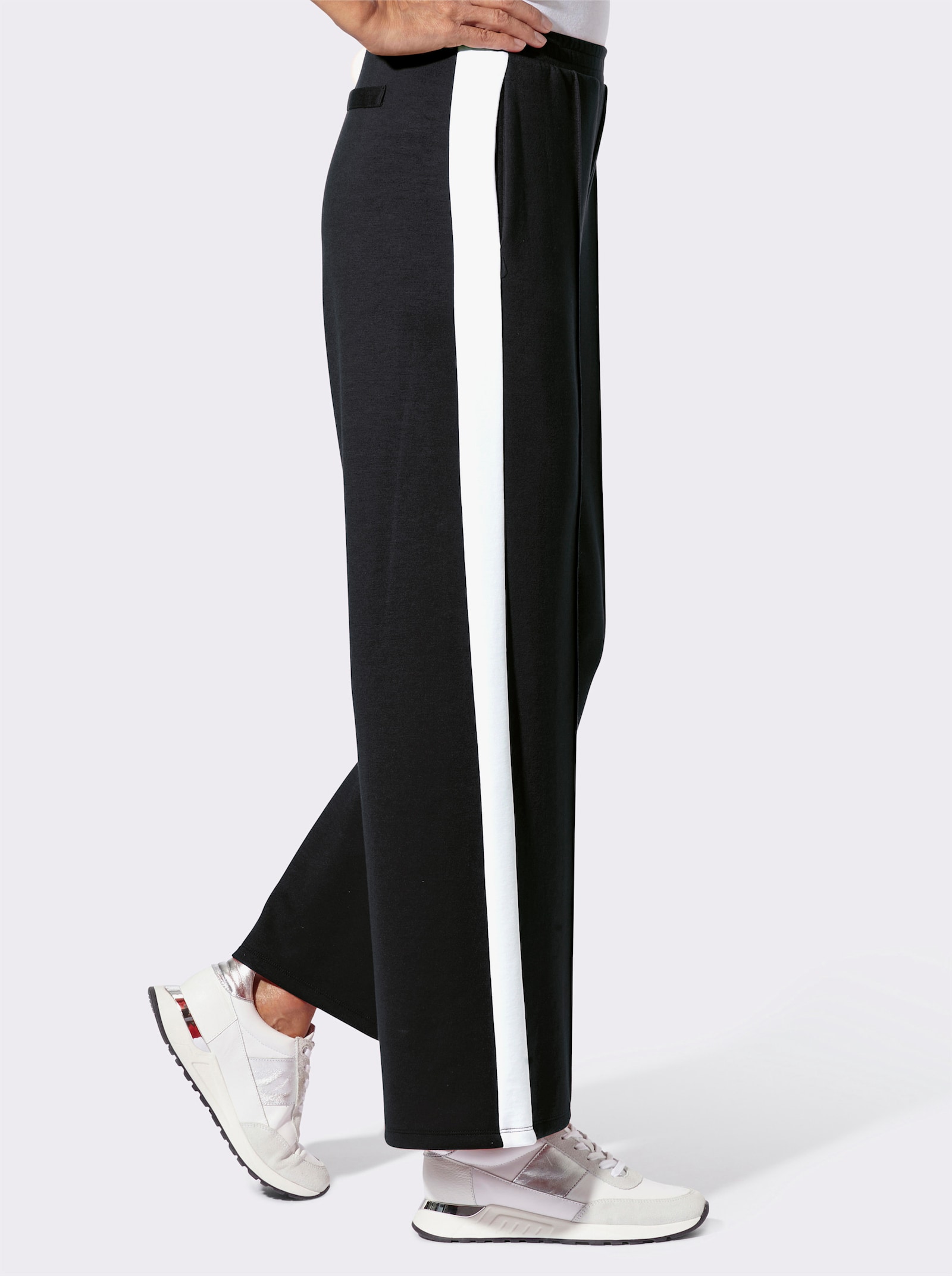 Jerseyhose mit Galonstreifen - schwarz-weiß