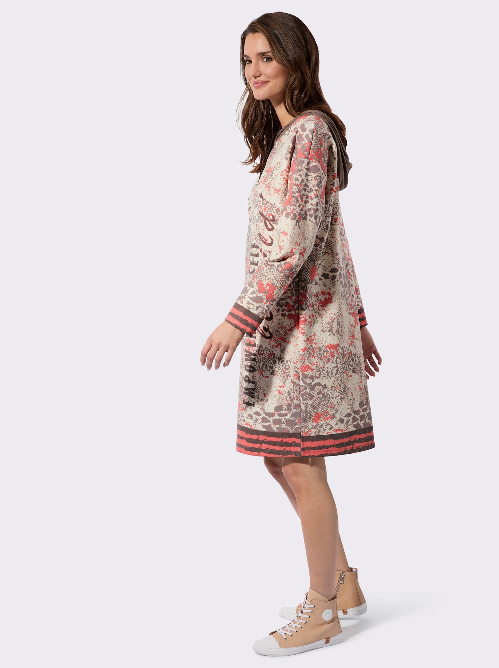 Druckkleid im Animal-Mustermix - sand-dunkeltaupe-bedruckt