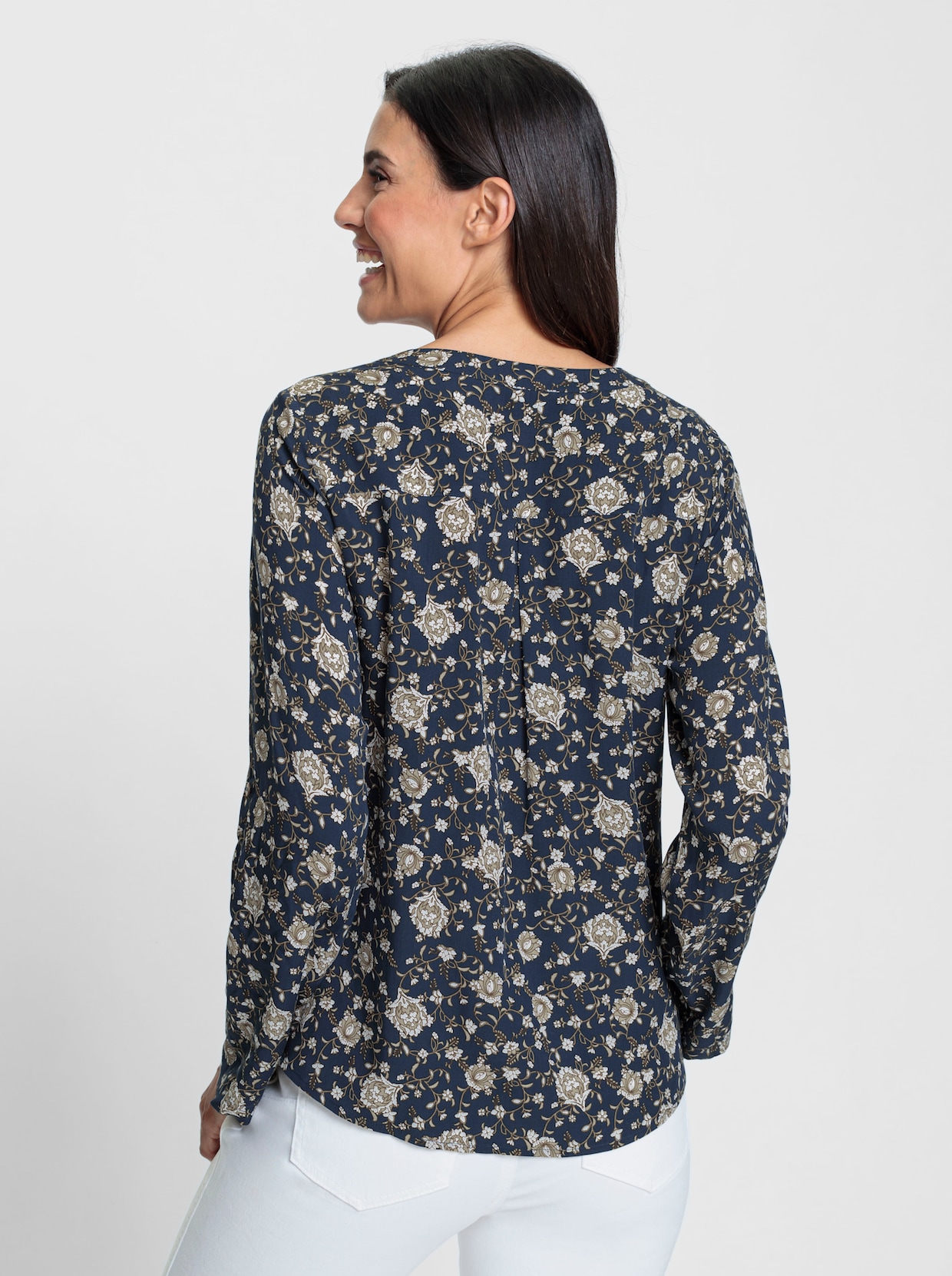 Comfortabele blouse - donkerblauw/sesam