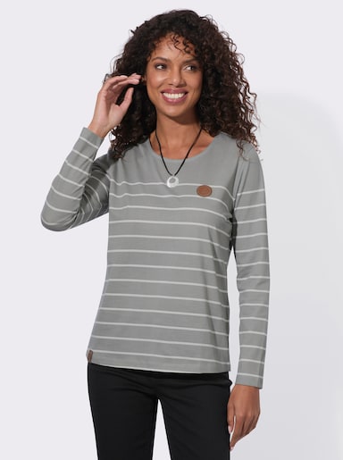  Ringelshirt aus reiner Baumwolle - steingrau-ecru