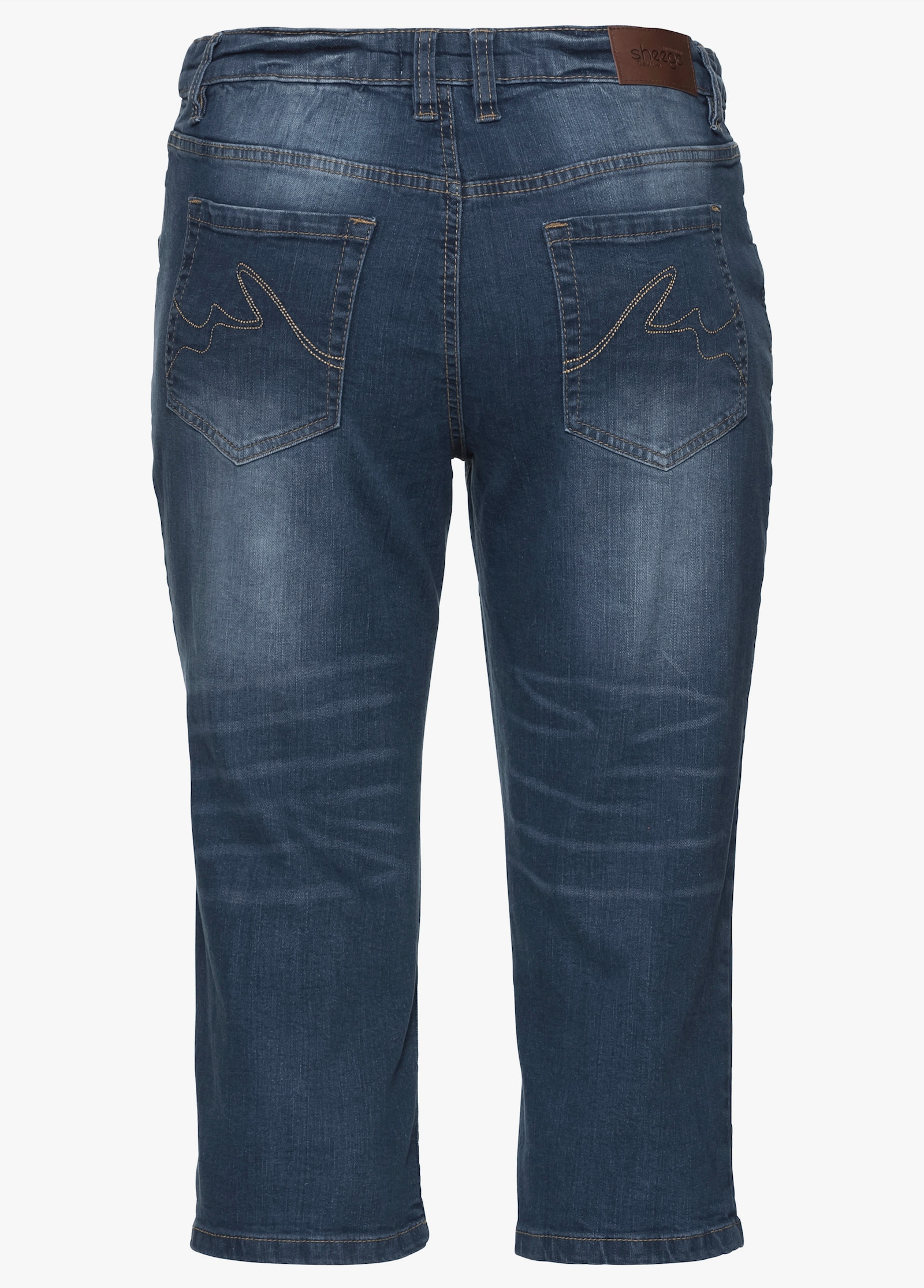 sheego Caprijeans mit Used-Effekten - blue denim