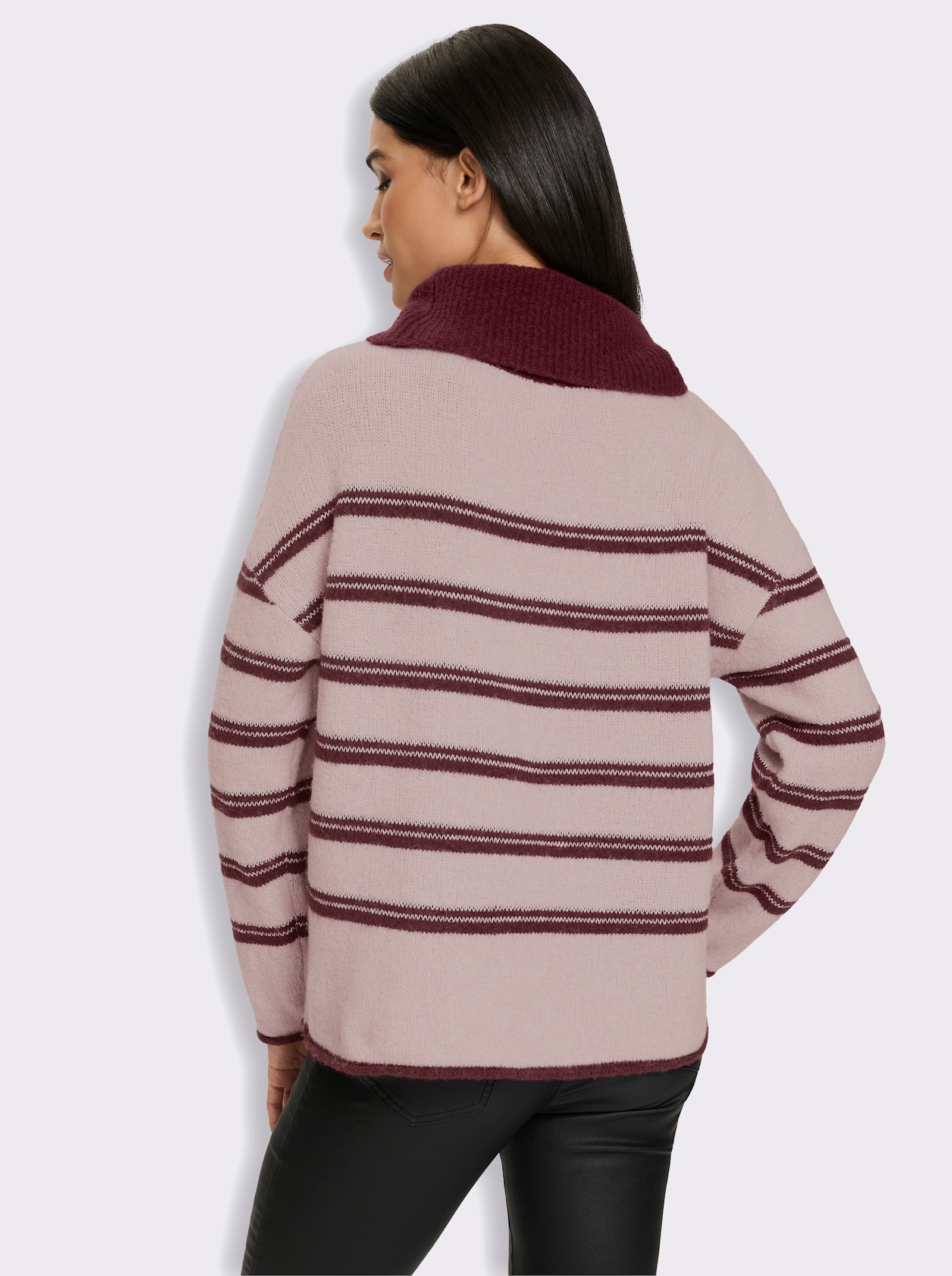 heine Rollkragenpullover mit Effektgarn - rosé-bordeaux-geringelt