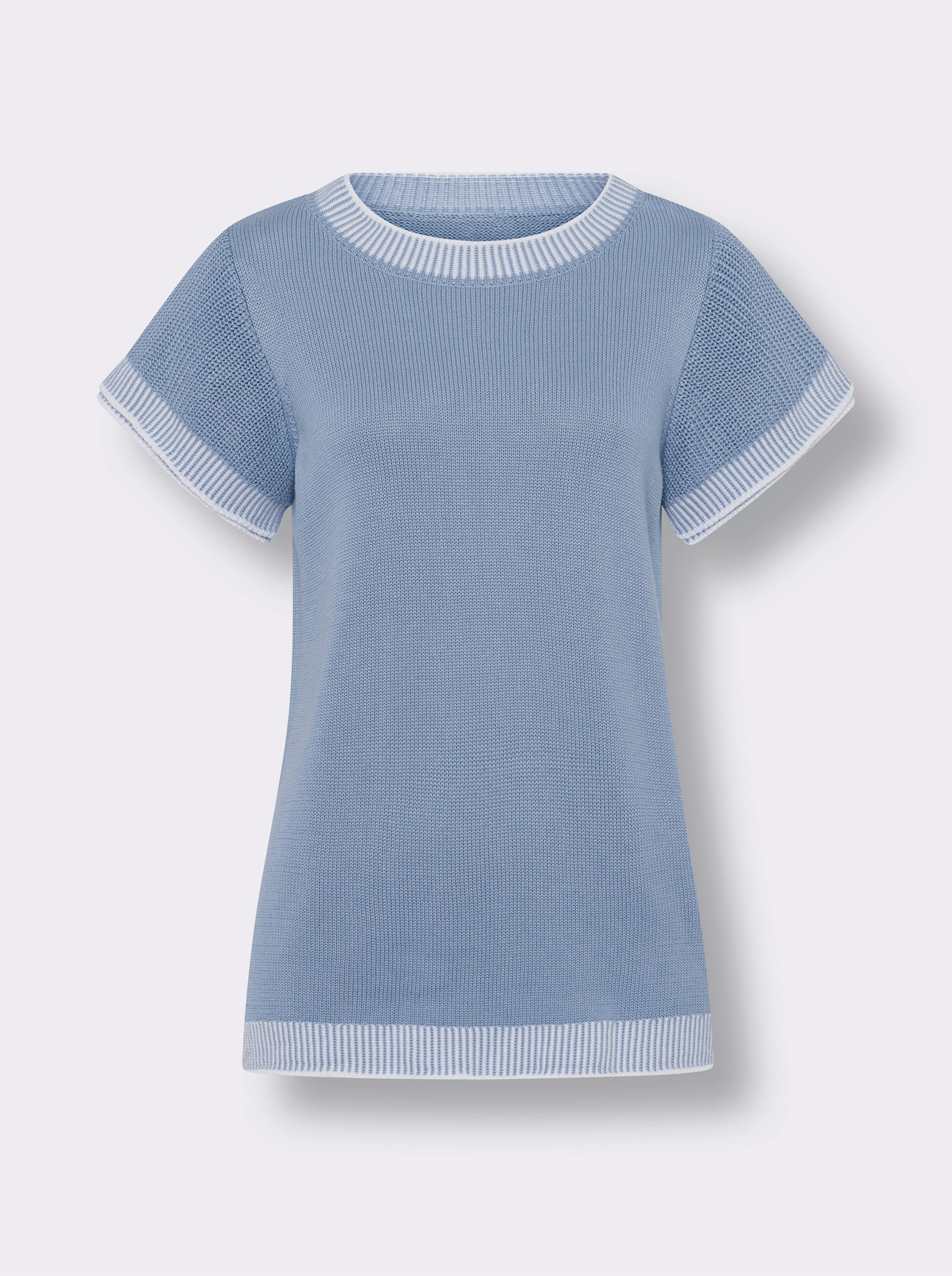 heine Kurzarmpullover mit Kontrastblenden - bleu-weiss-gemustert