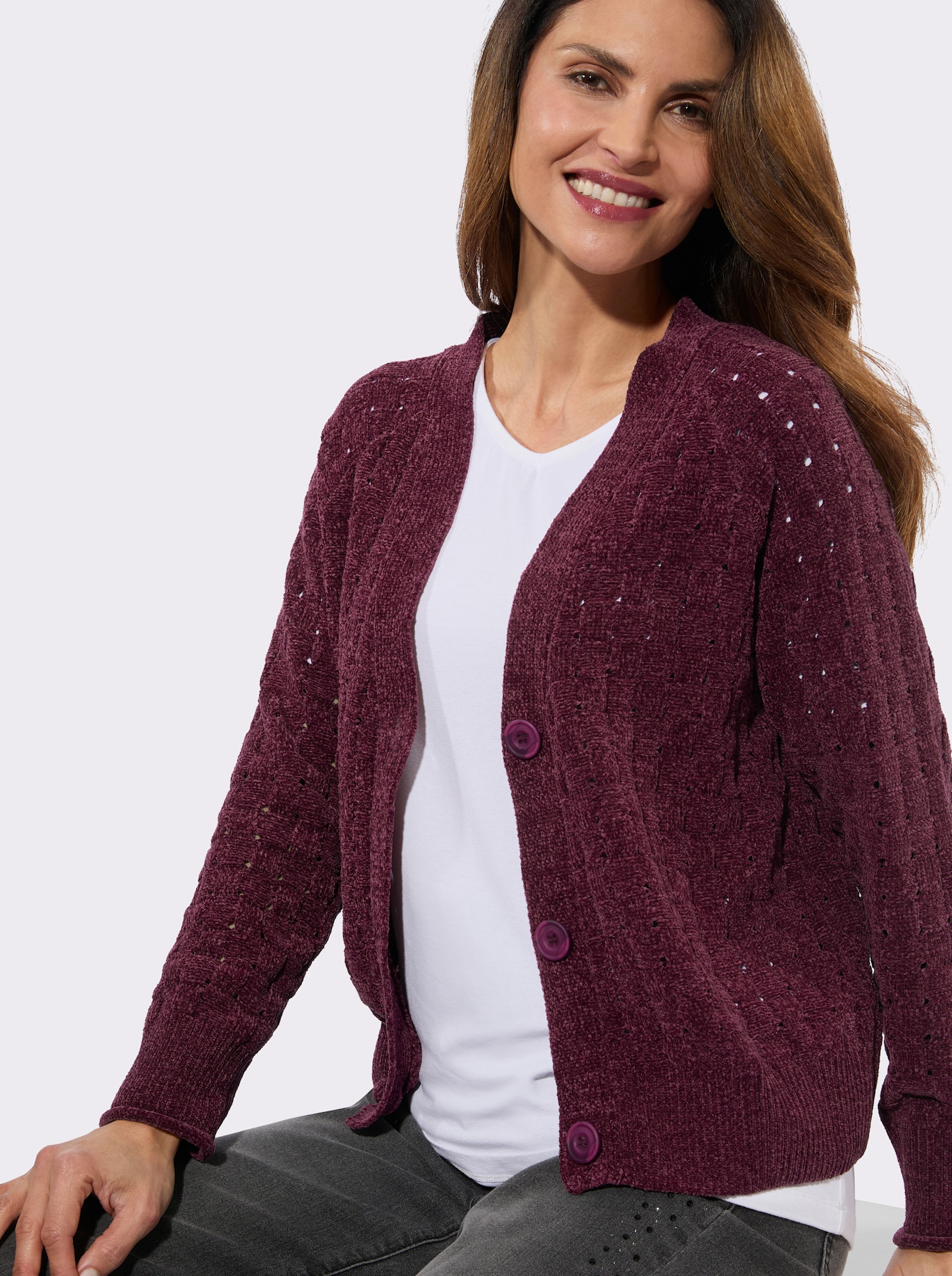 Strickjacke in Chenille-Qualität - bordeaux