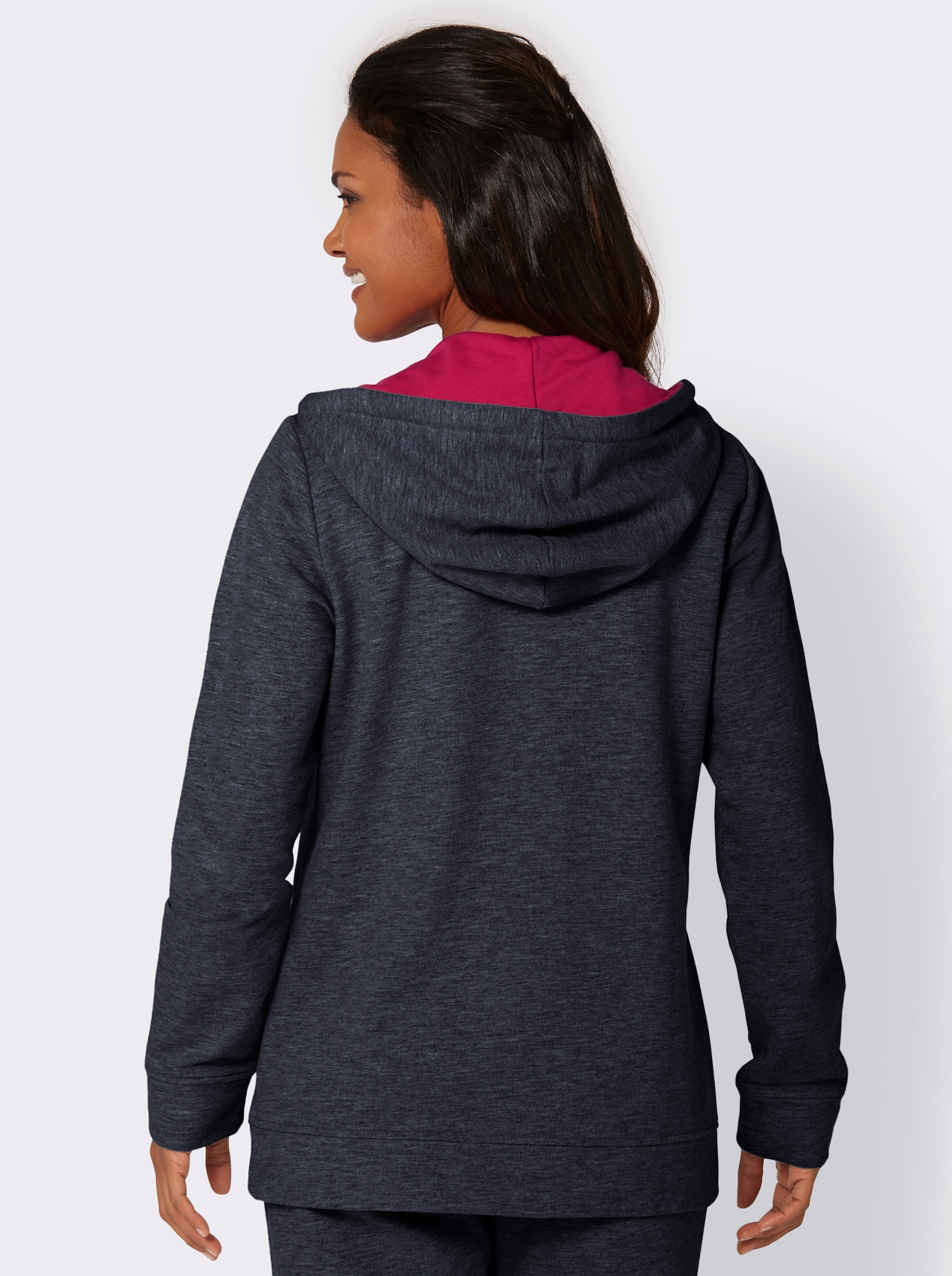 feel good Sweatjacke mit 2 Känguru-Taschen - marine-pink