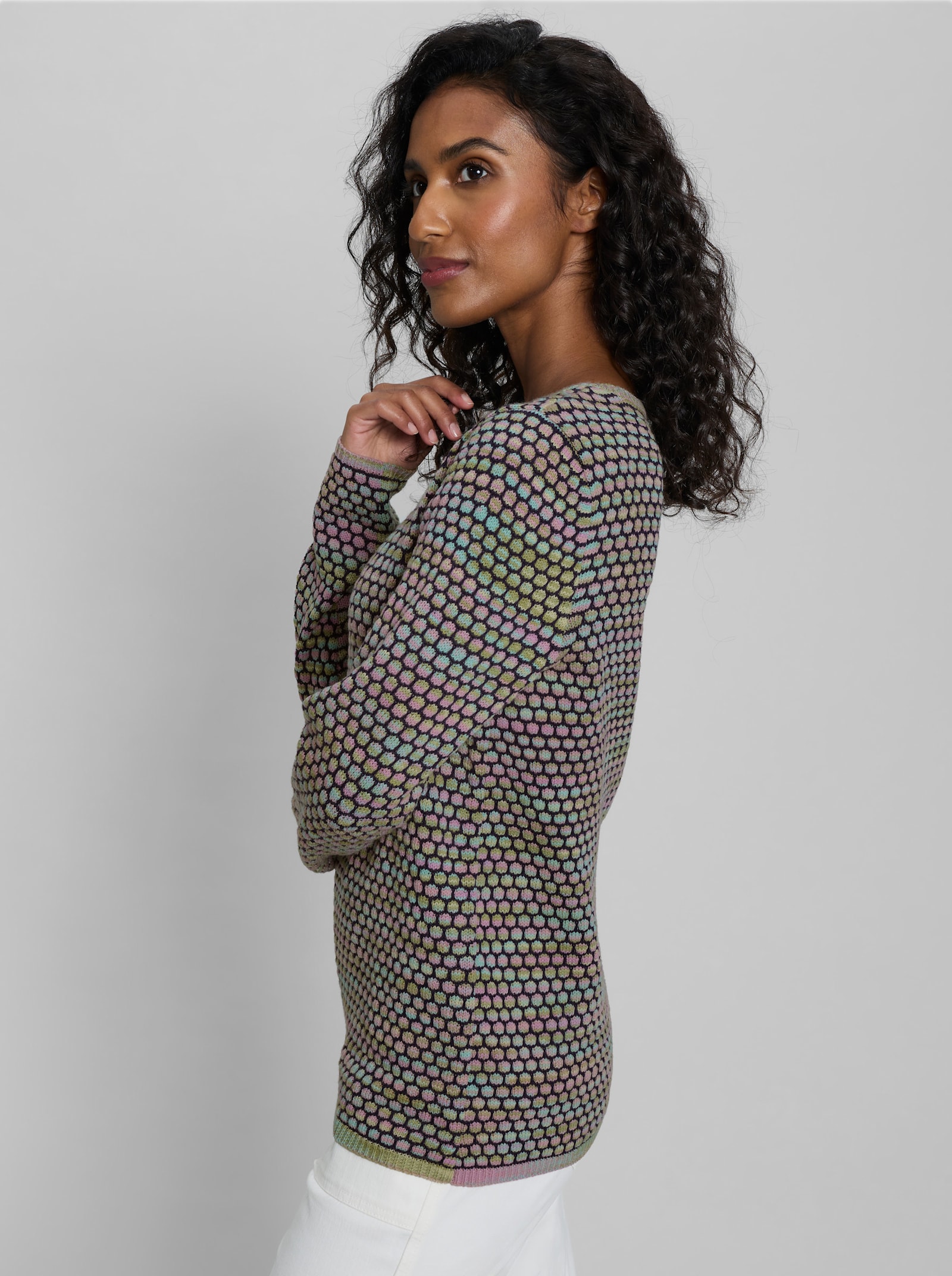 heine Strickpullover in Wabenstruktur - marine-pistazie-gemustert