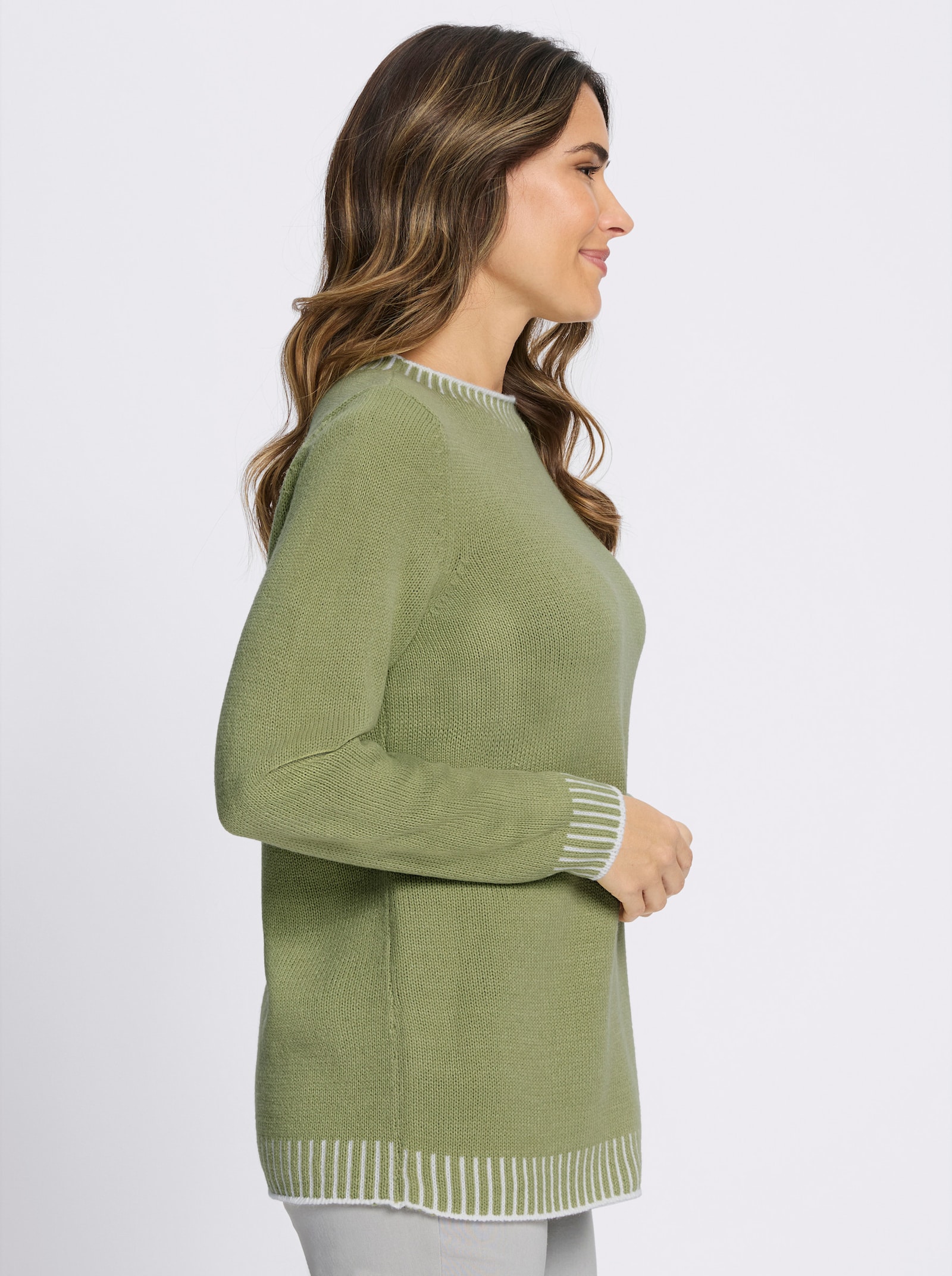 Rundhalspullover mit Kontrast-Akzenten - schilf