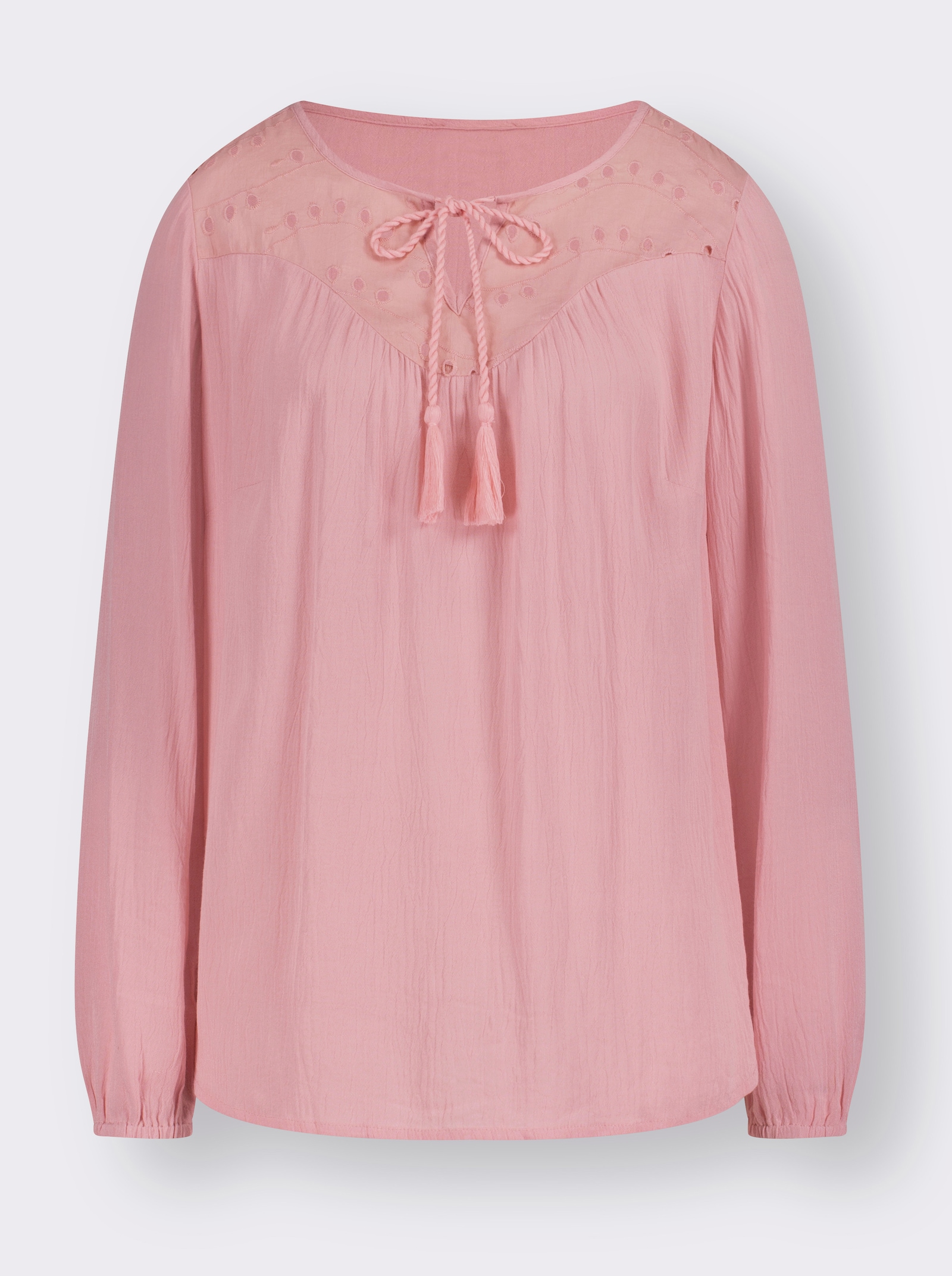 Tunika mit Lochstickerei, Crinkle-Qualität - rosenquarz