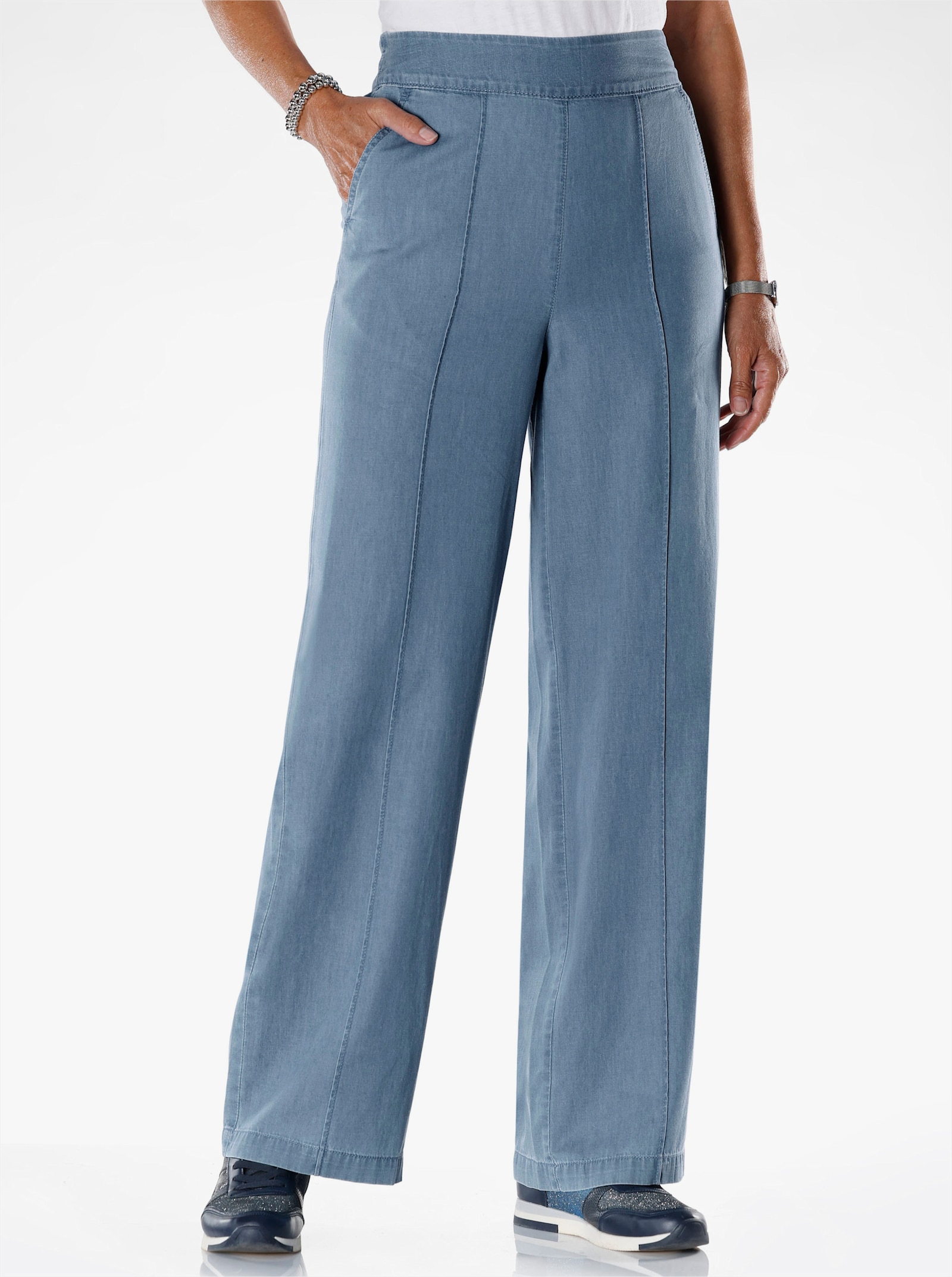 Džíny s vysokým pasem a širokými nohavicemi - bělená modrá