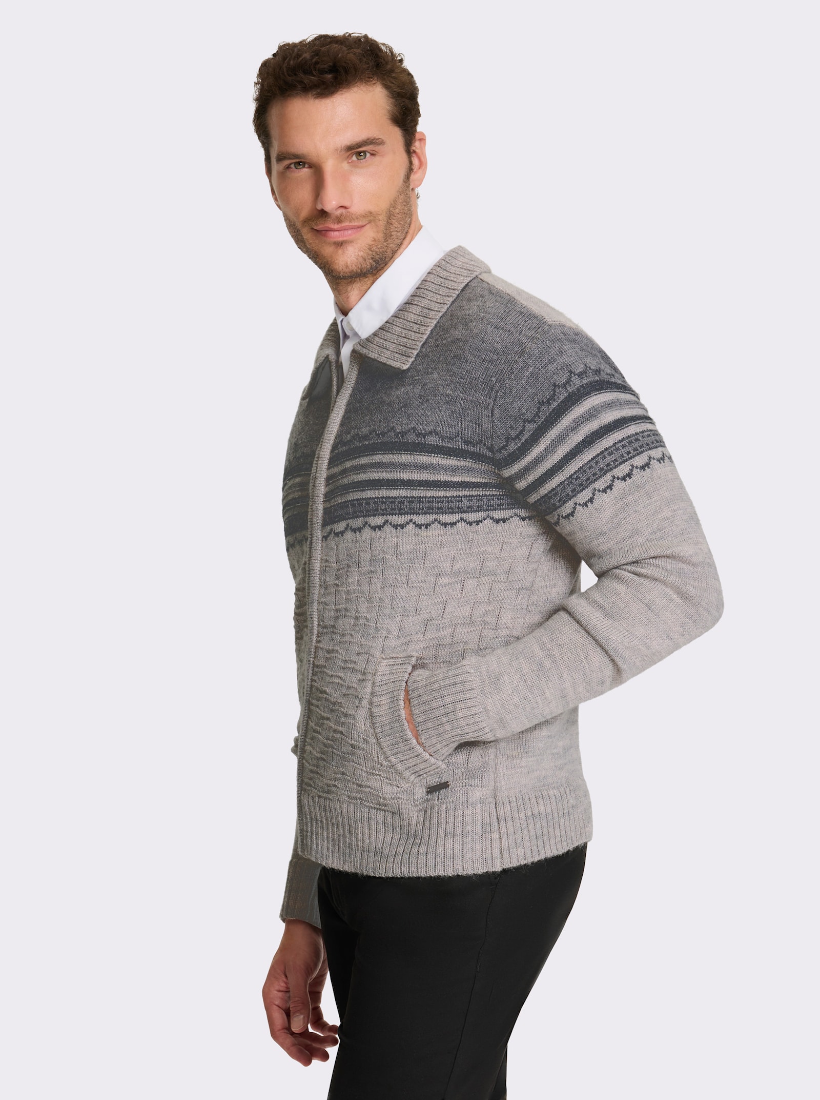 Marco Donati Strickjacke mit Reißverschluss - grau-meliert