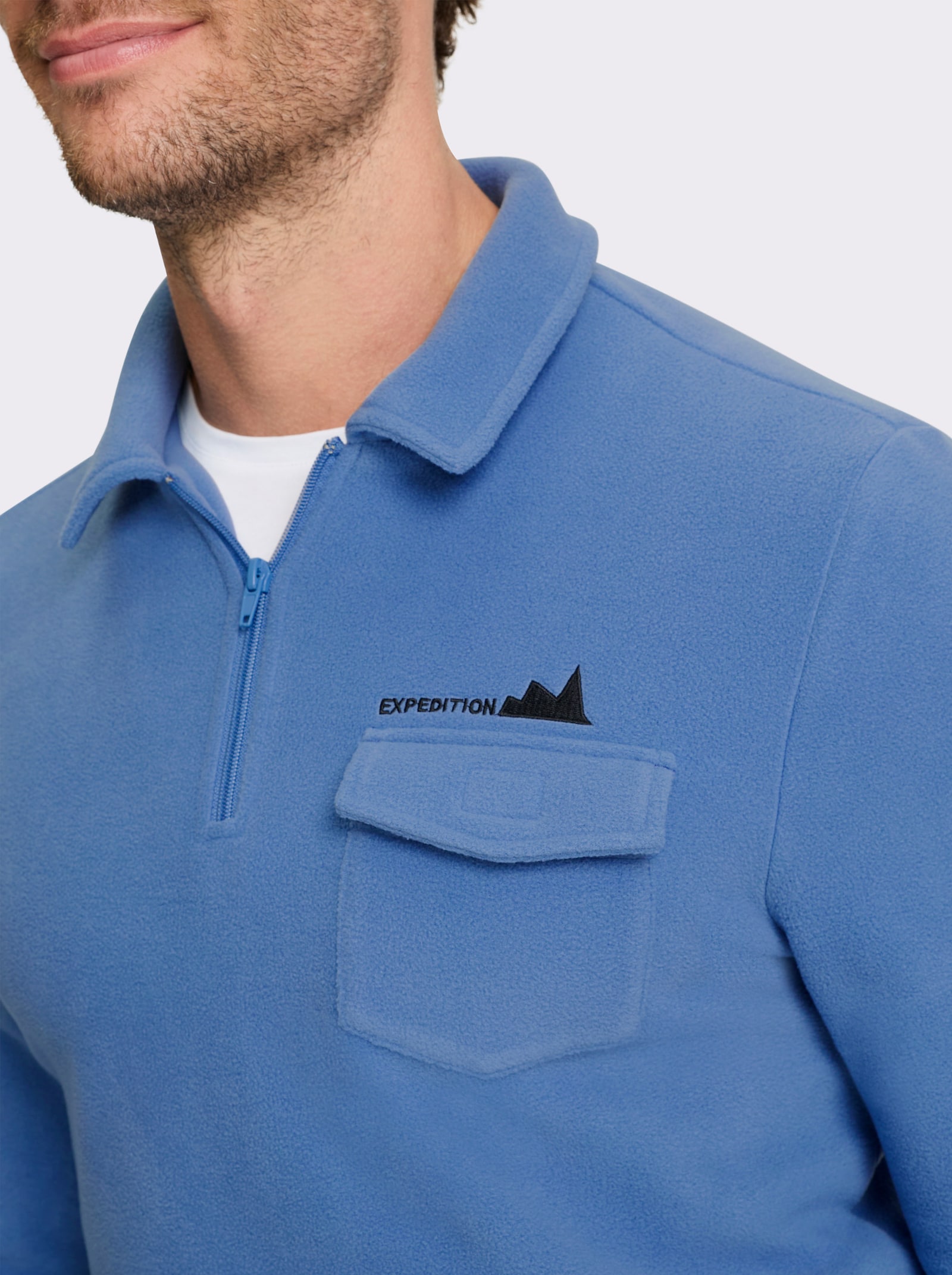 Catamaran Fleeceshirt mit Klettverschluss-Brusttasche - mittelblau