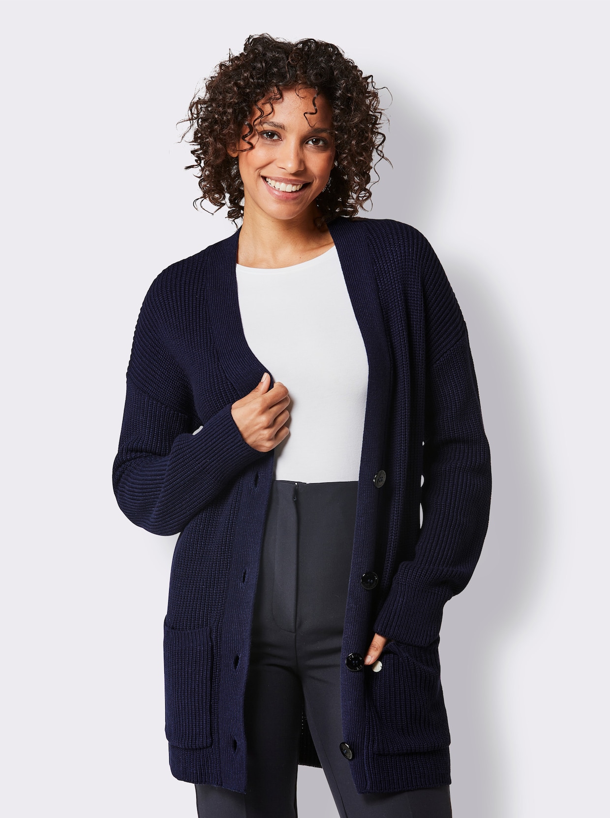 CREATION L PREMIUM Veste longue en tricot - marine