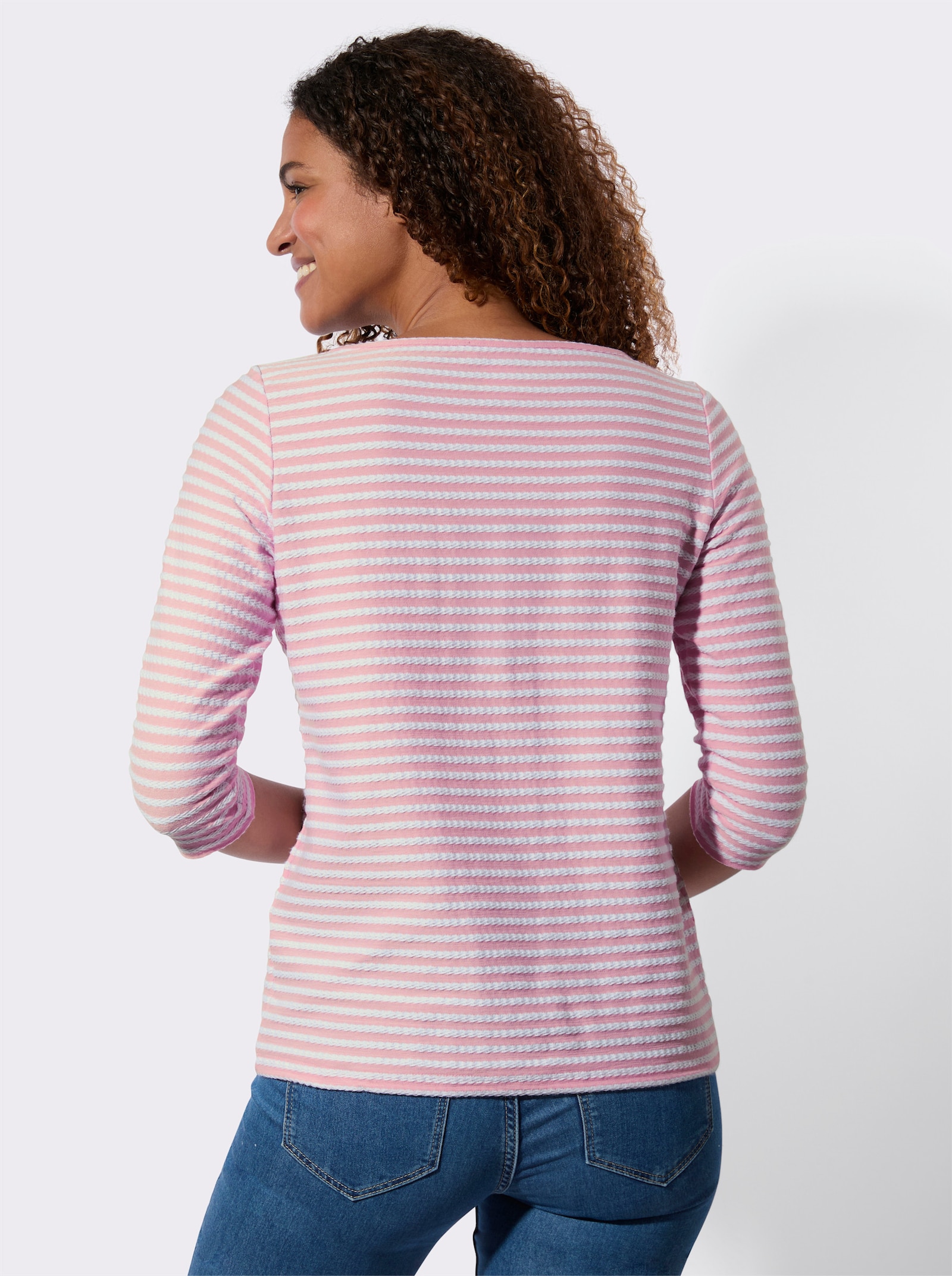 Pruh. tričko s lodičk. výstrihom - Ružové biele vynorovaný