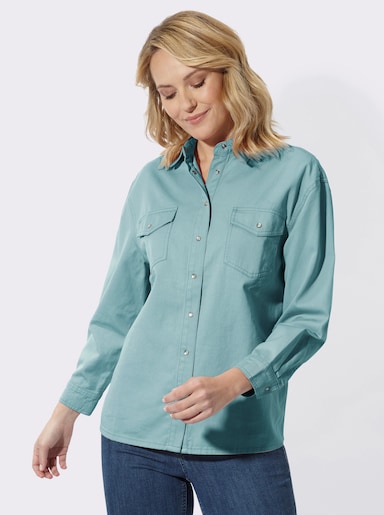 Jeansbluse mit überschnittenen Schultern - salbei