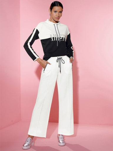 Sweatshirt mit Ziersteinchen - schwarz-ecru