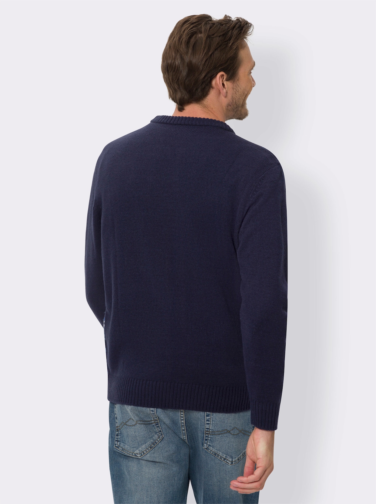 Rundhals-Pullover - royalblau-gemustert