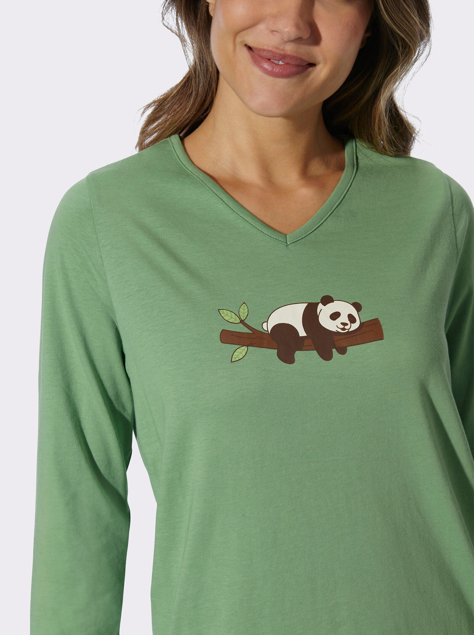 Schlafanzug mit Panda-Motiv - apfel-ecru-bedruckt