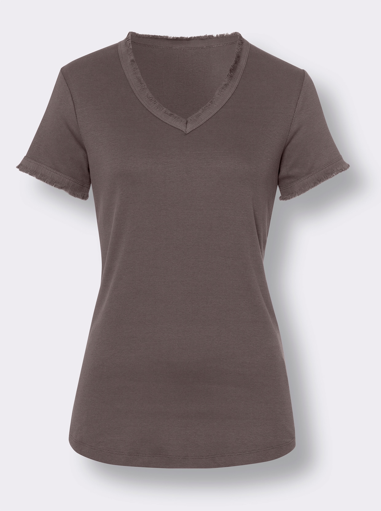 heine Shirt met V-hals - donkertaupe