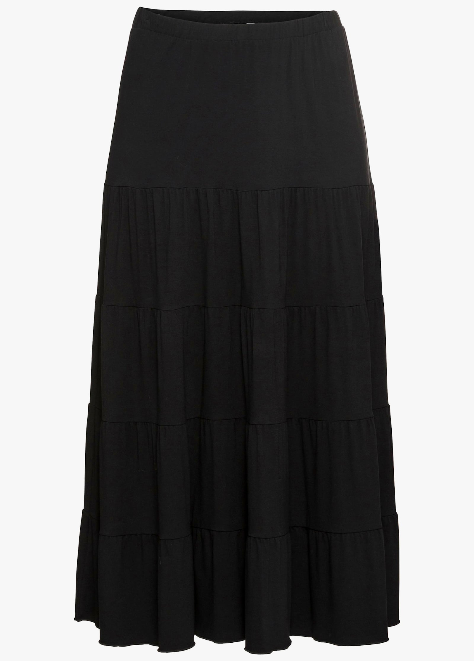 sheego Jerseyrock mit stufigen Volants - schwarz