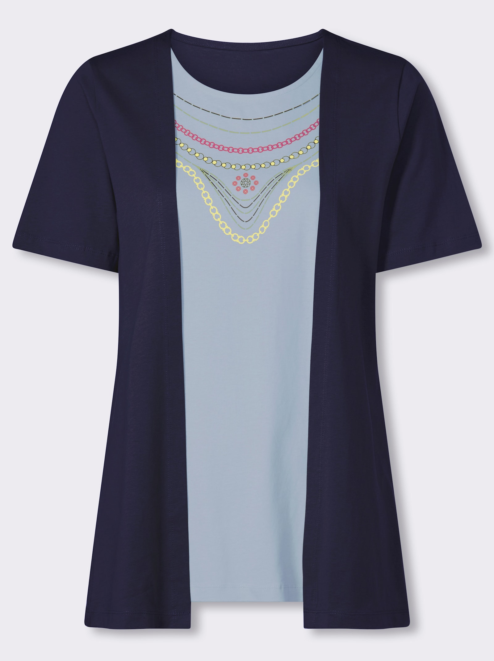 2-in-1-Shirt mit platziertem Ketten-Druck - marine-hellblau