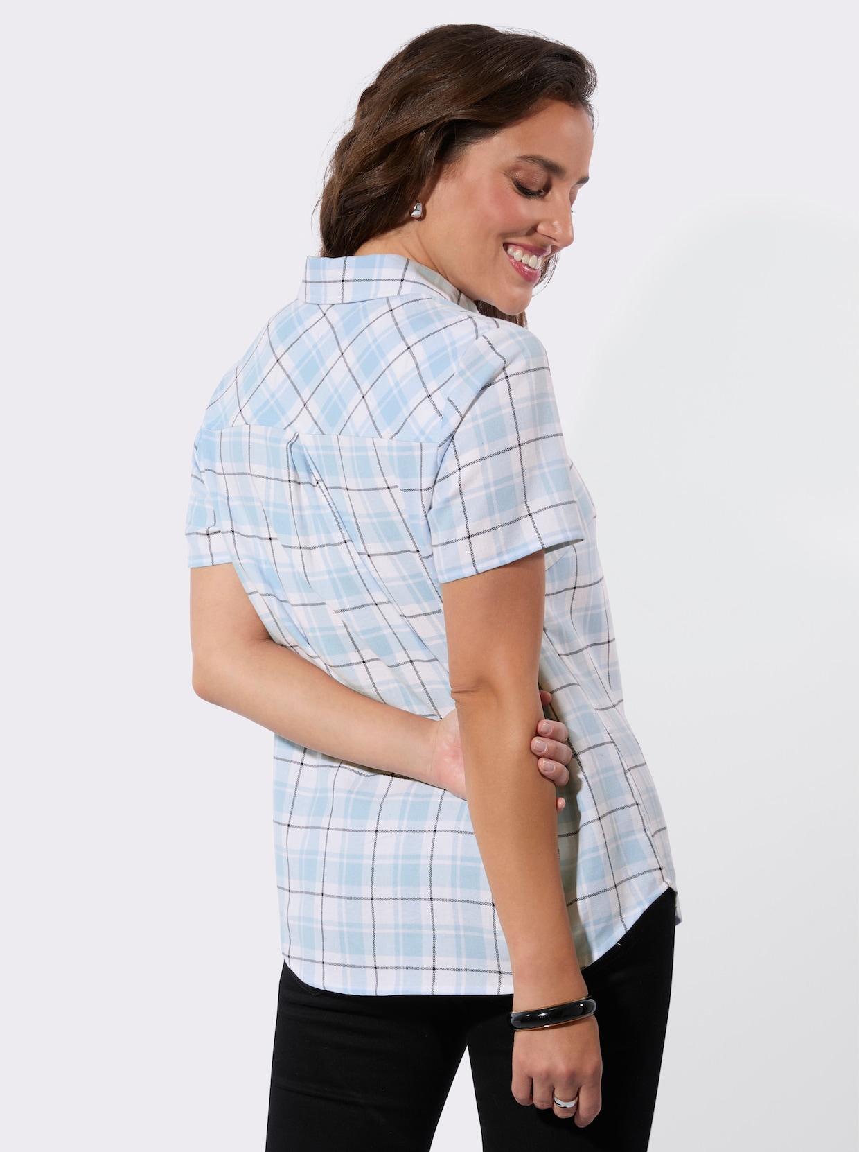 Karobluse - hellblau-ecru-kariert