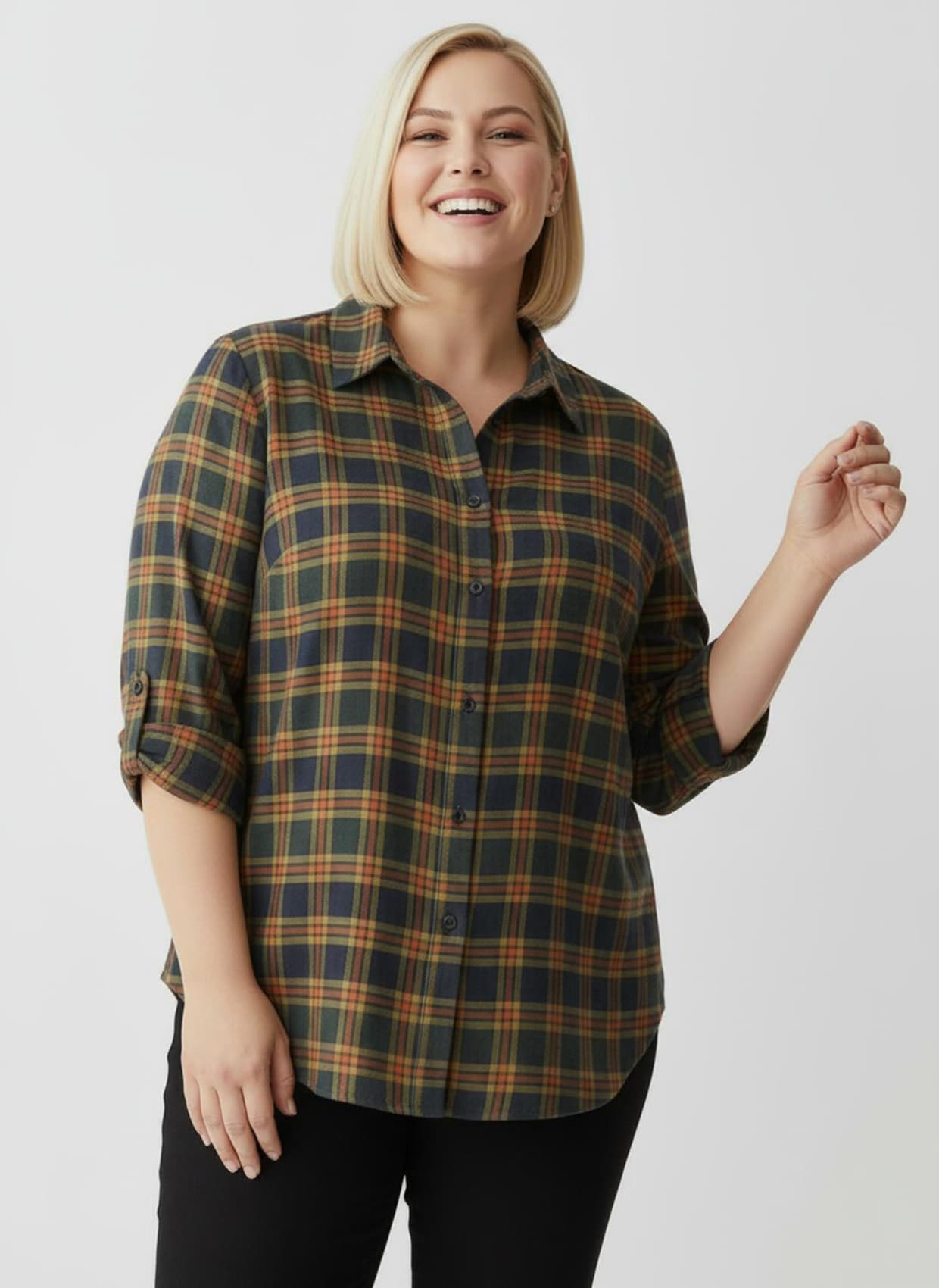 Flanellbluse mit Karo-Muster - oliv-rostrot-kariert