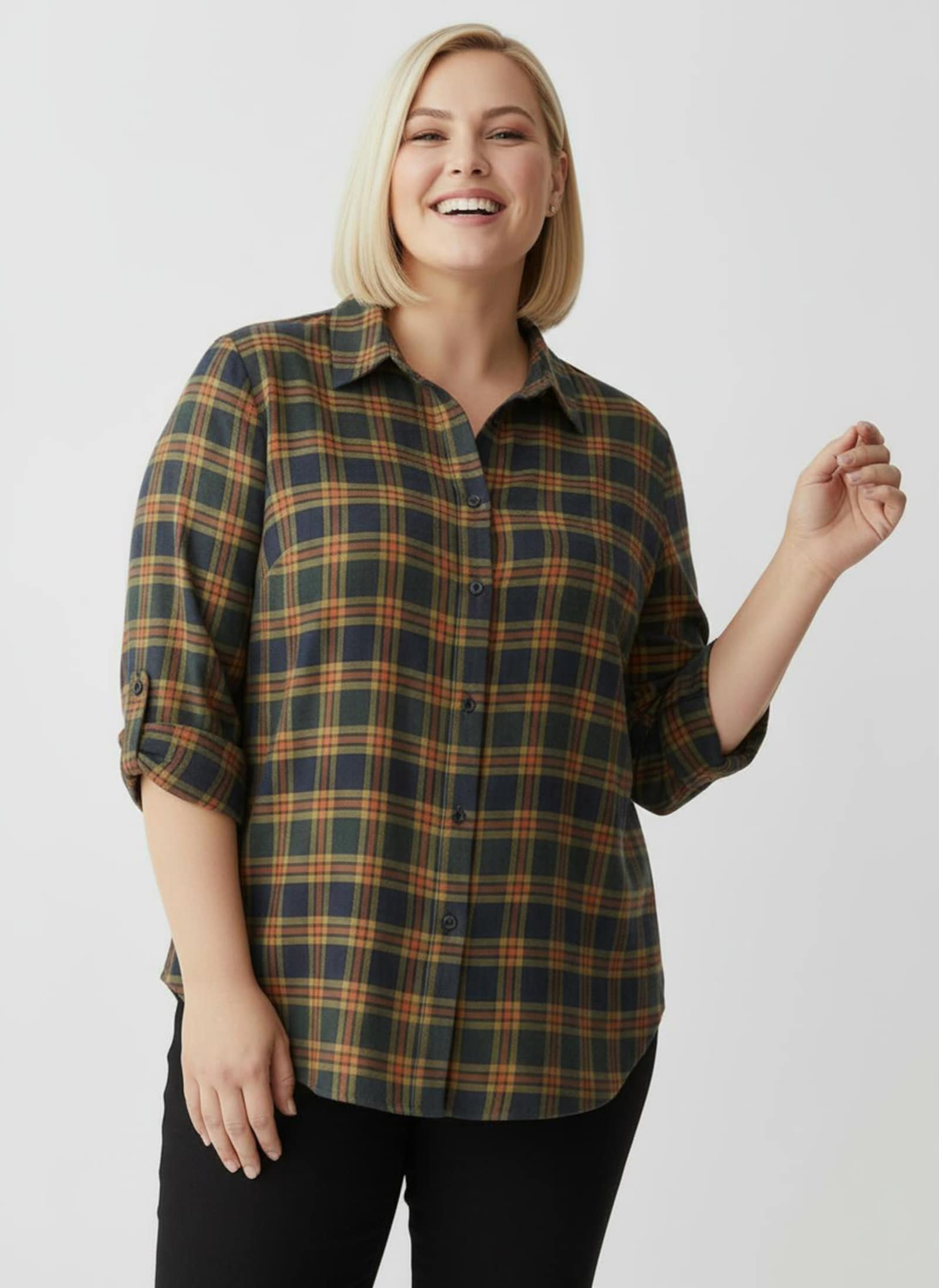 Flanellbluse mit Karo-Muster - oliv-rostrot-kariert