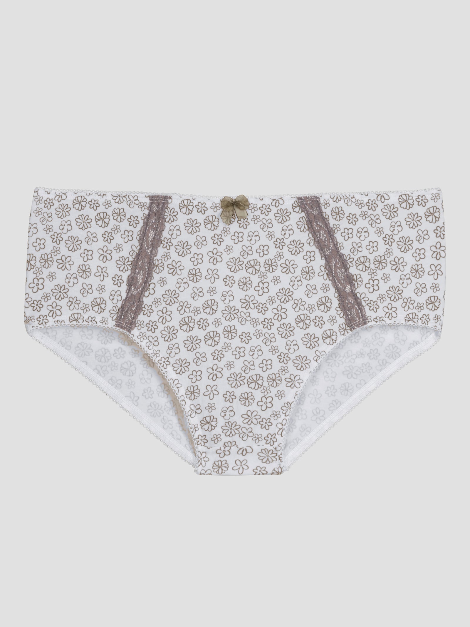 Hüftslip mit Satin-Zierschleife - ecru-taupe-bedruckt + ecru + taupe