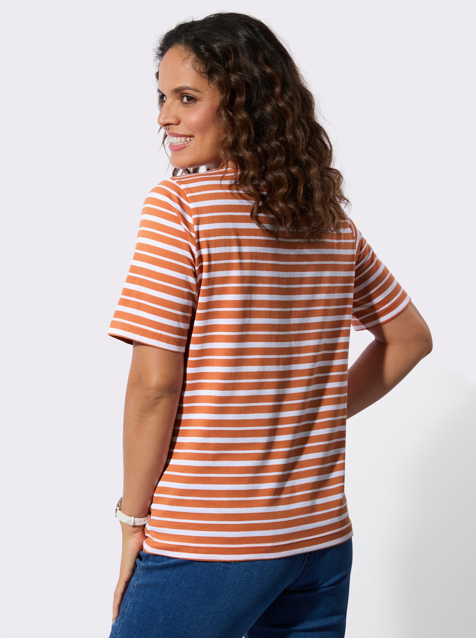 Shirt-Set mit dekorativem Ausschnitt - papaya + papaya-weiss-geringelt