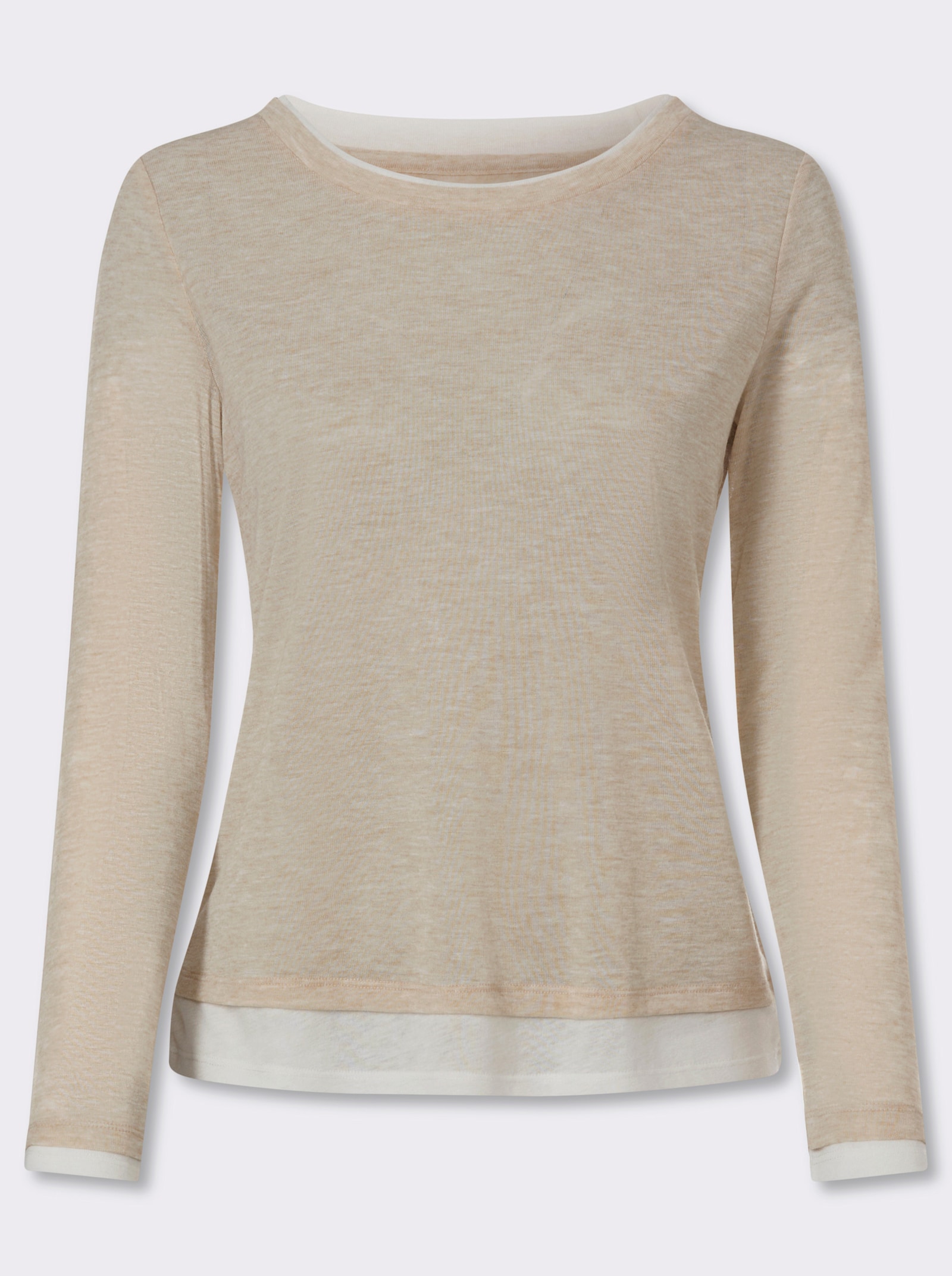 heine 2-in-1-shirt met lange mouwen en contrastkleurige boorden - zand gemêleerd