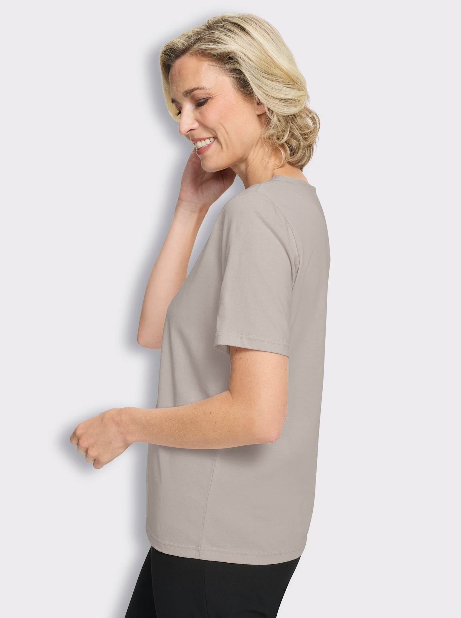 Shirt met korte mouwen, met glittersteentjesapplicatie - lichtgrijs