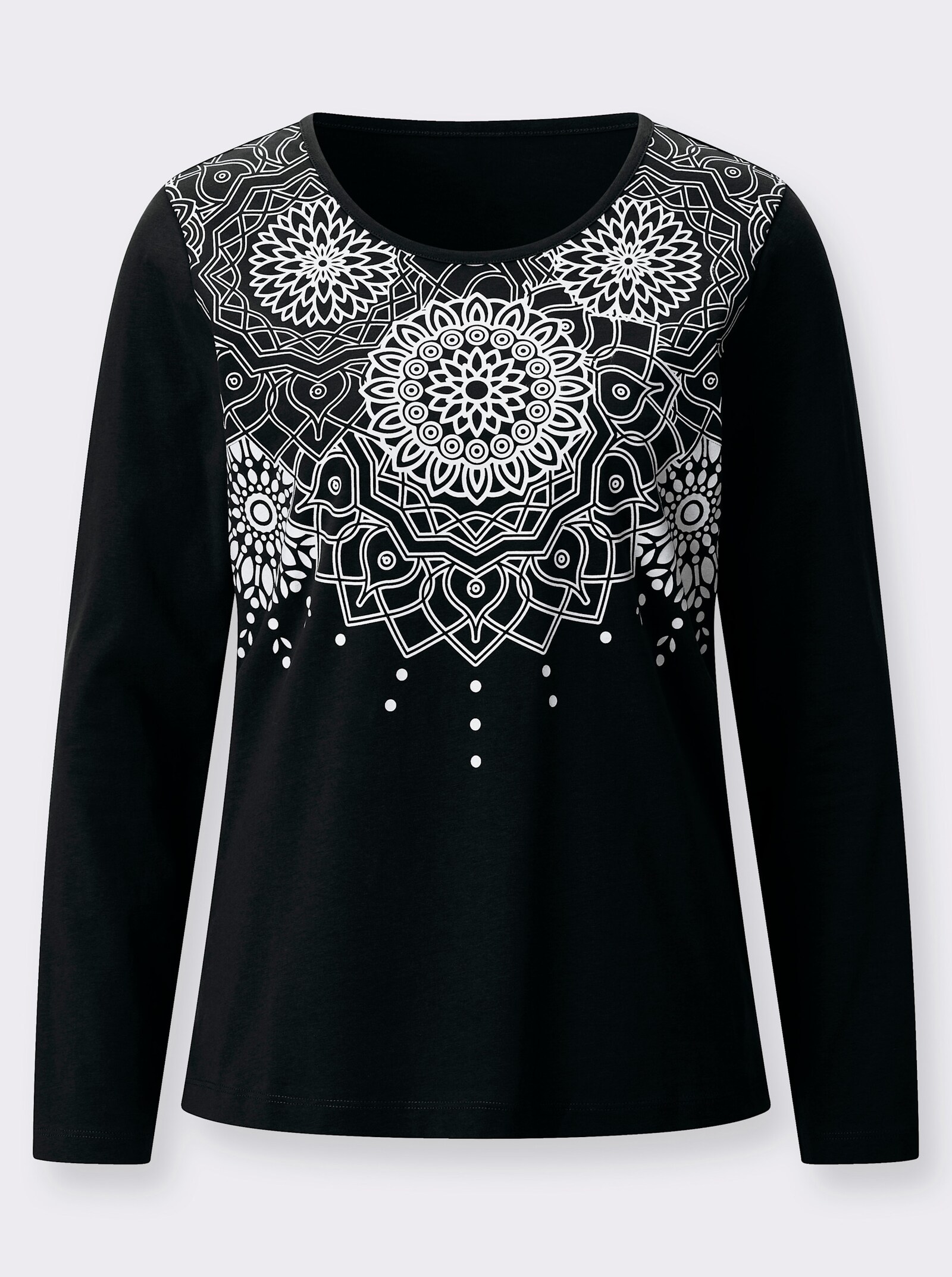 Langarmshirt mit Ornament-Druck - schwarz-ecru-bedruckt