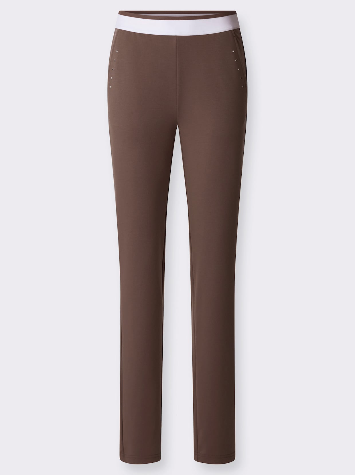 Sweatbroek met gestreepte comfortband rondom - chocolade