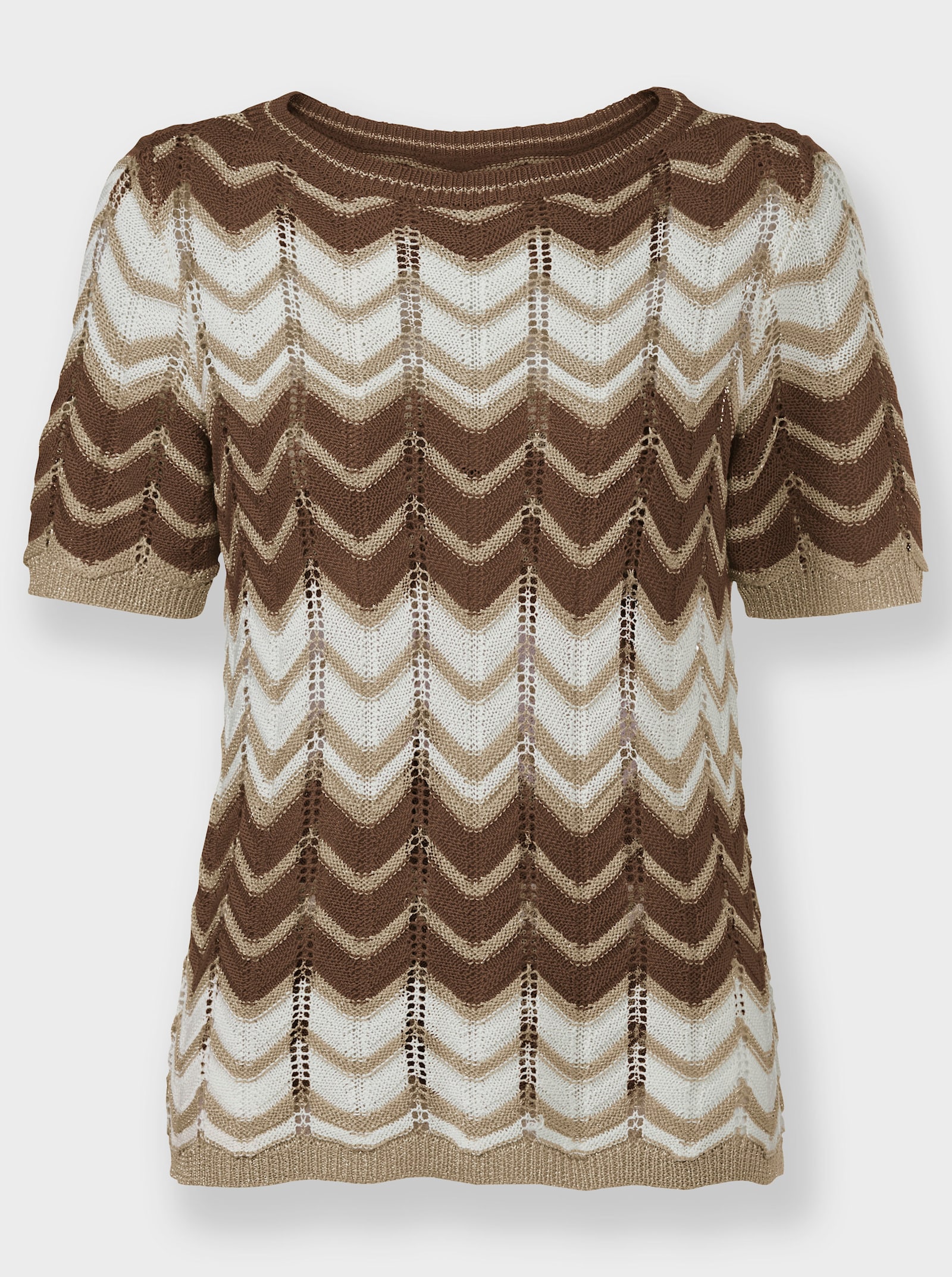 Ajourpullover mit Glanzgarn - braun-ecru-gemustert