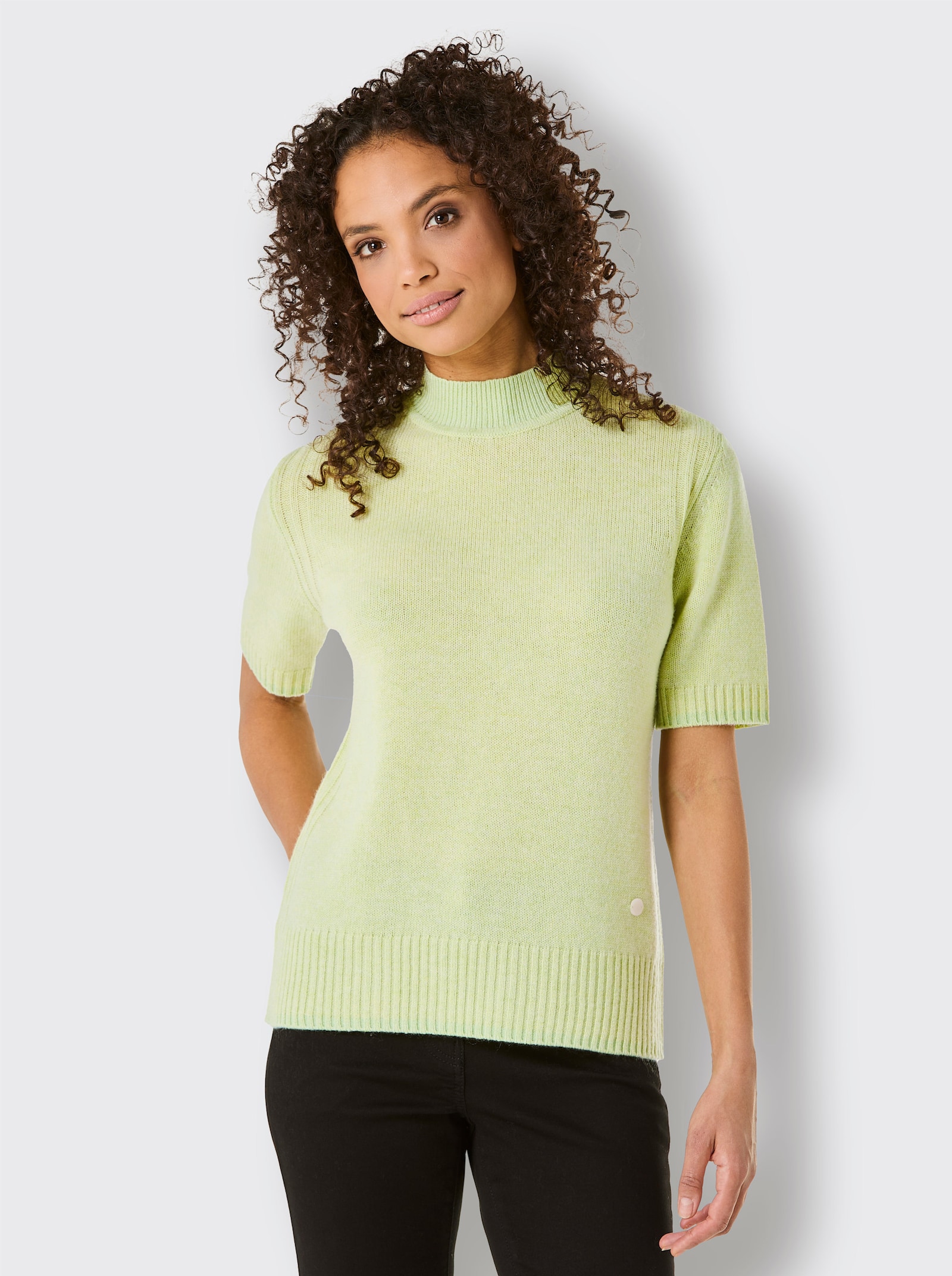 CREATION L PREMIUM Kurzarmpullover Mit geripptem Einsatz - pistazie-meliert