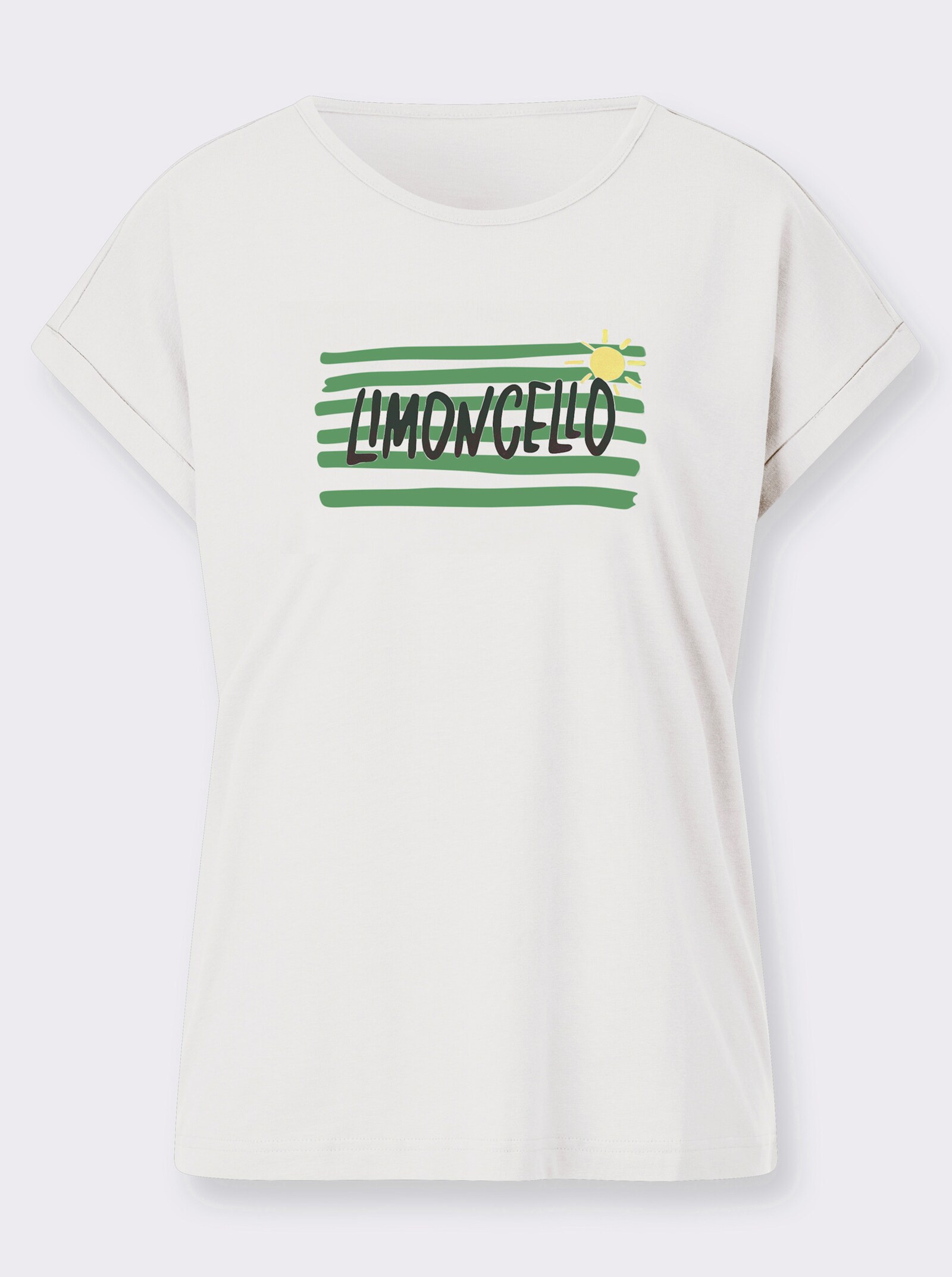 Rundhalsshirt mit platziertem Druck - ecru-apfel