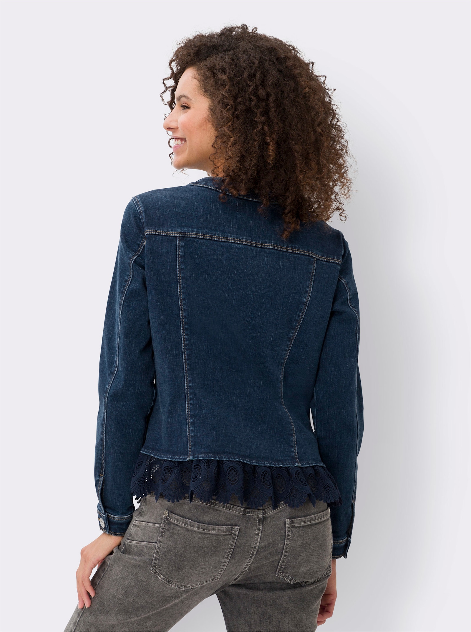heine Jeansblazer mit Spitzenbordüre - blue-stone-washed