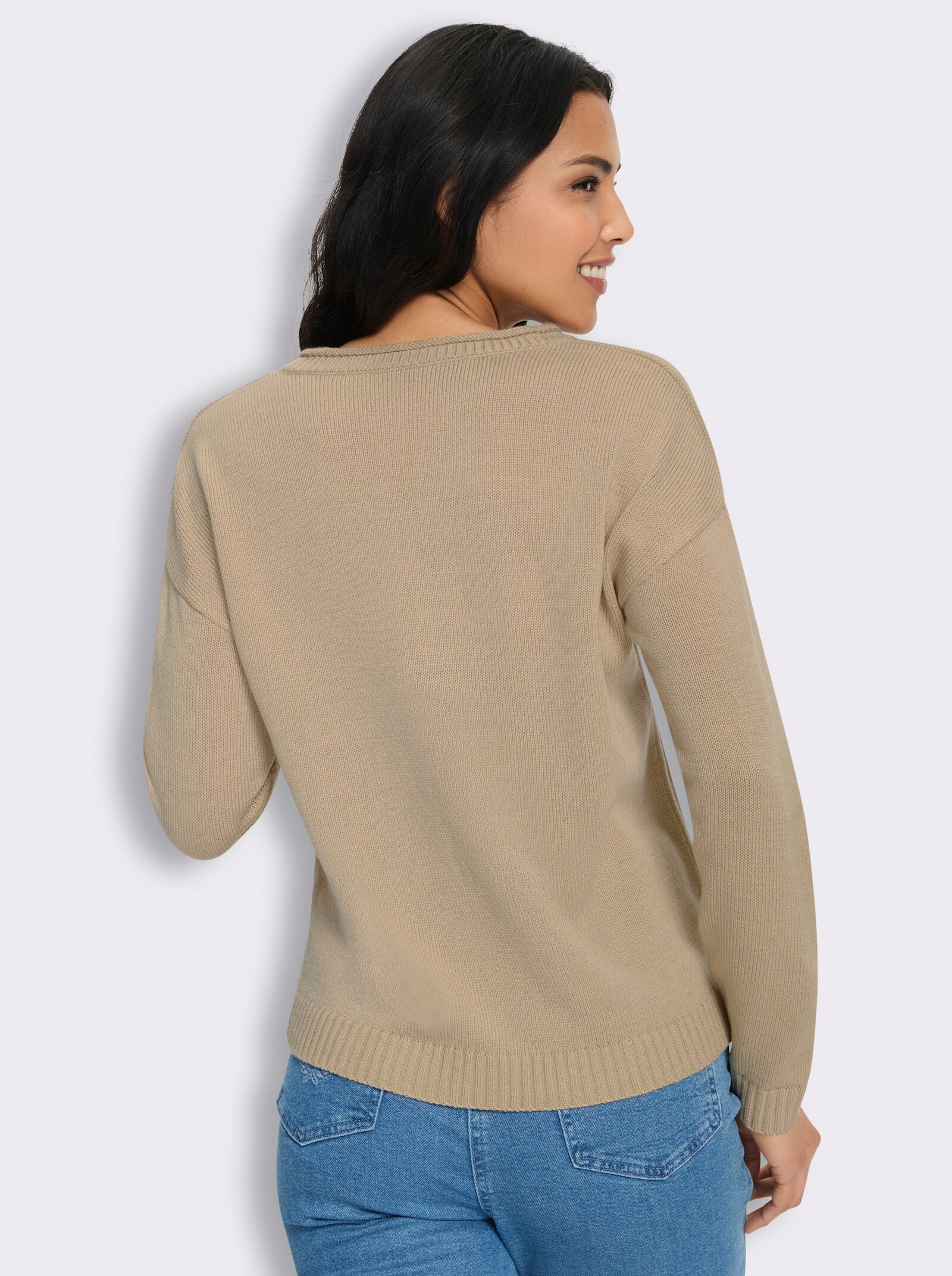 V-Ausschnitt-Pullover mit Blüten-Applikation - sand-traube