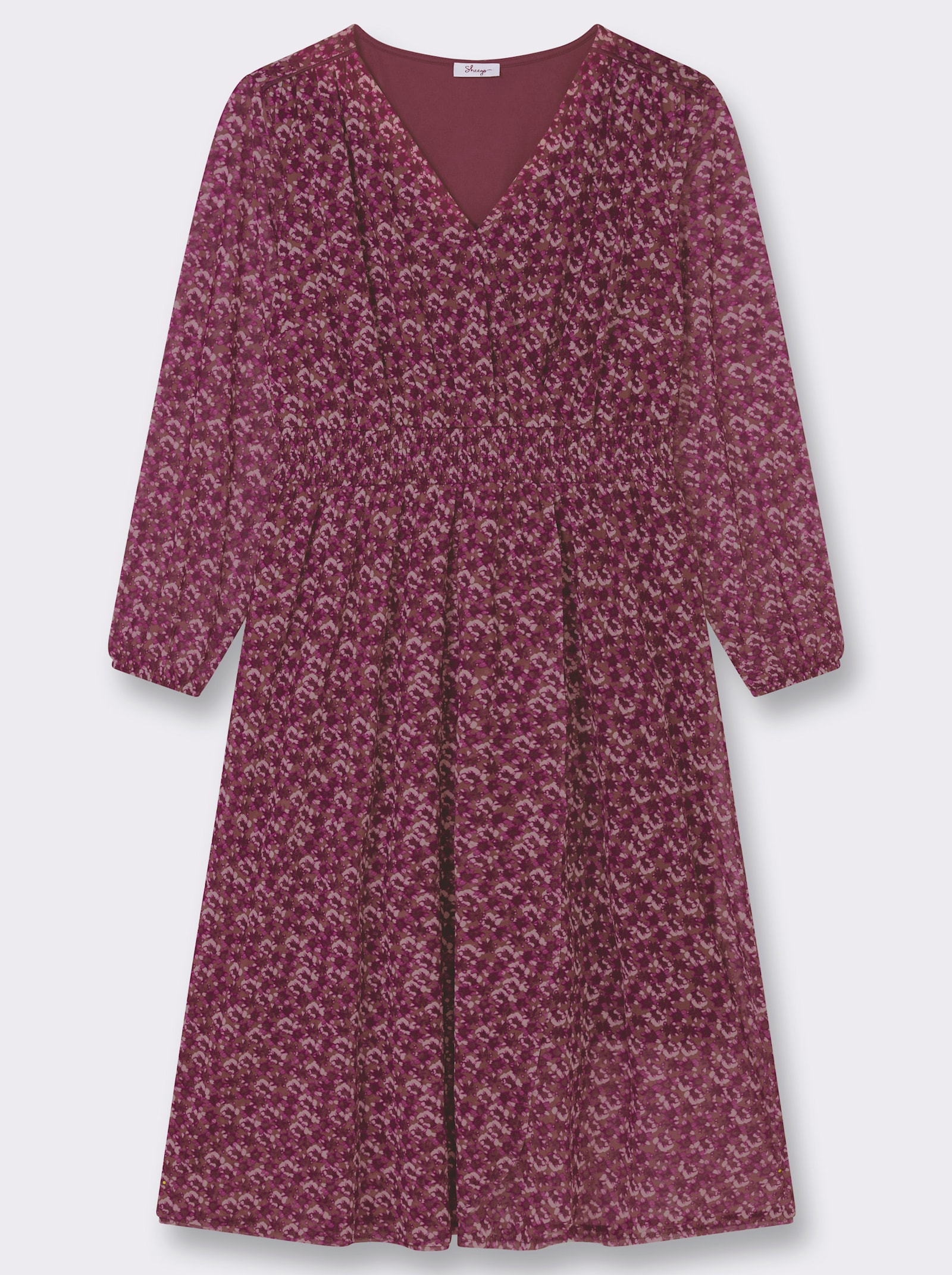 sheego Blumenkleid aus Mesh - burgund-schoko-bedruckt