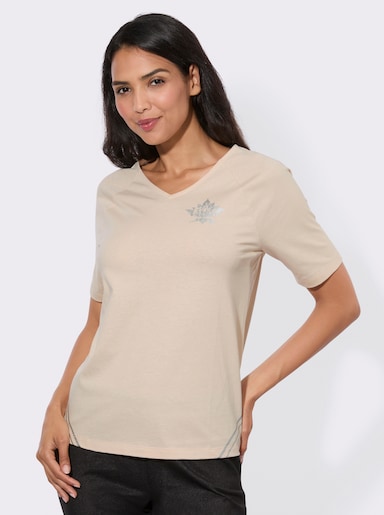 Kurzarmshirt mit Foliendruck - elfenbein